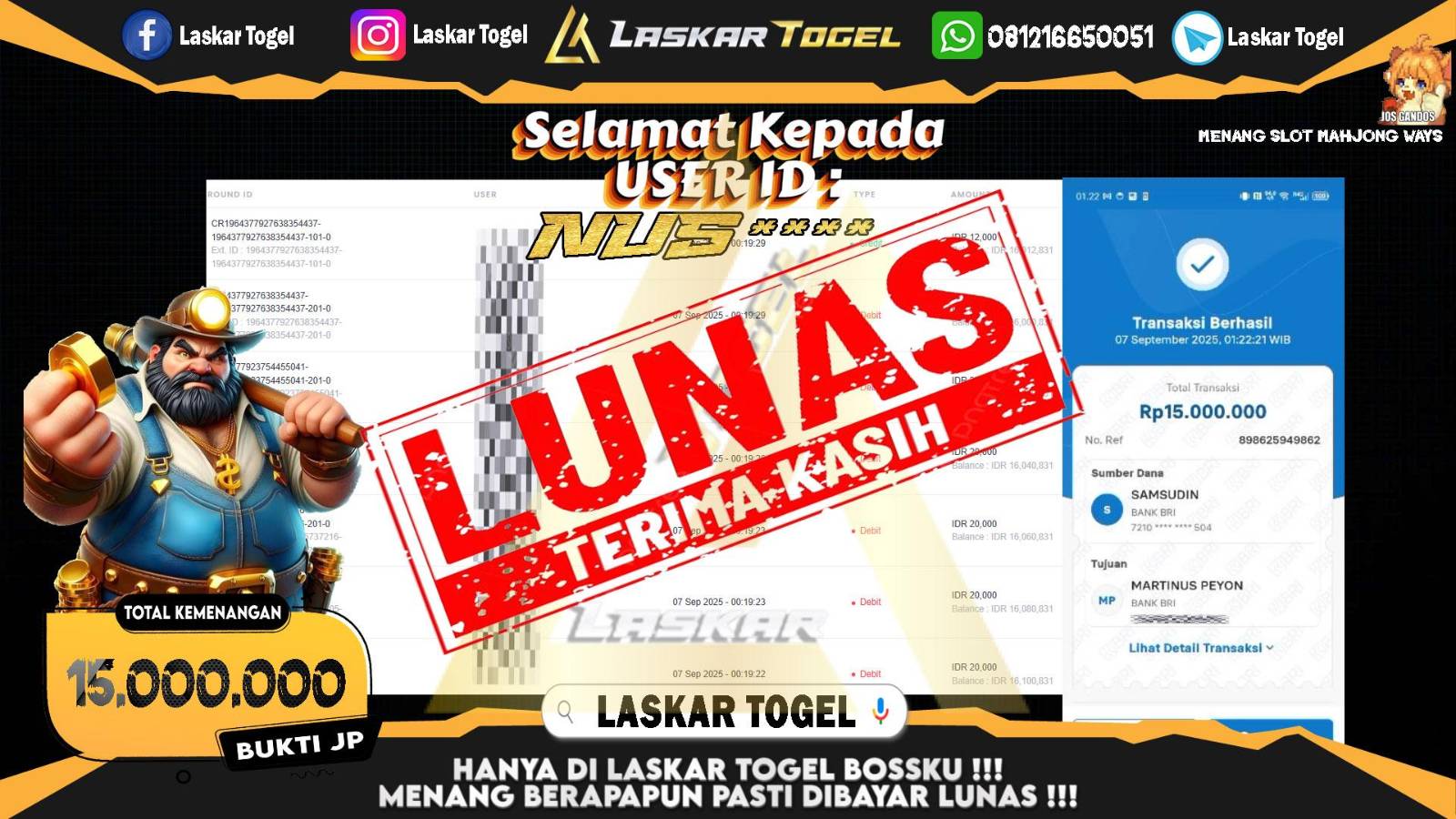 LASKARTOGEL JACKPOT SLOT MAHJONG WAYS Rp.15.000.000,- LUNAS