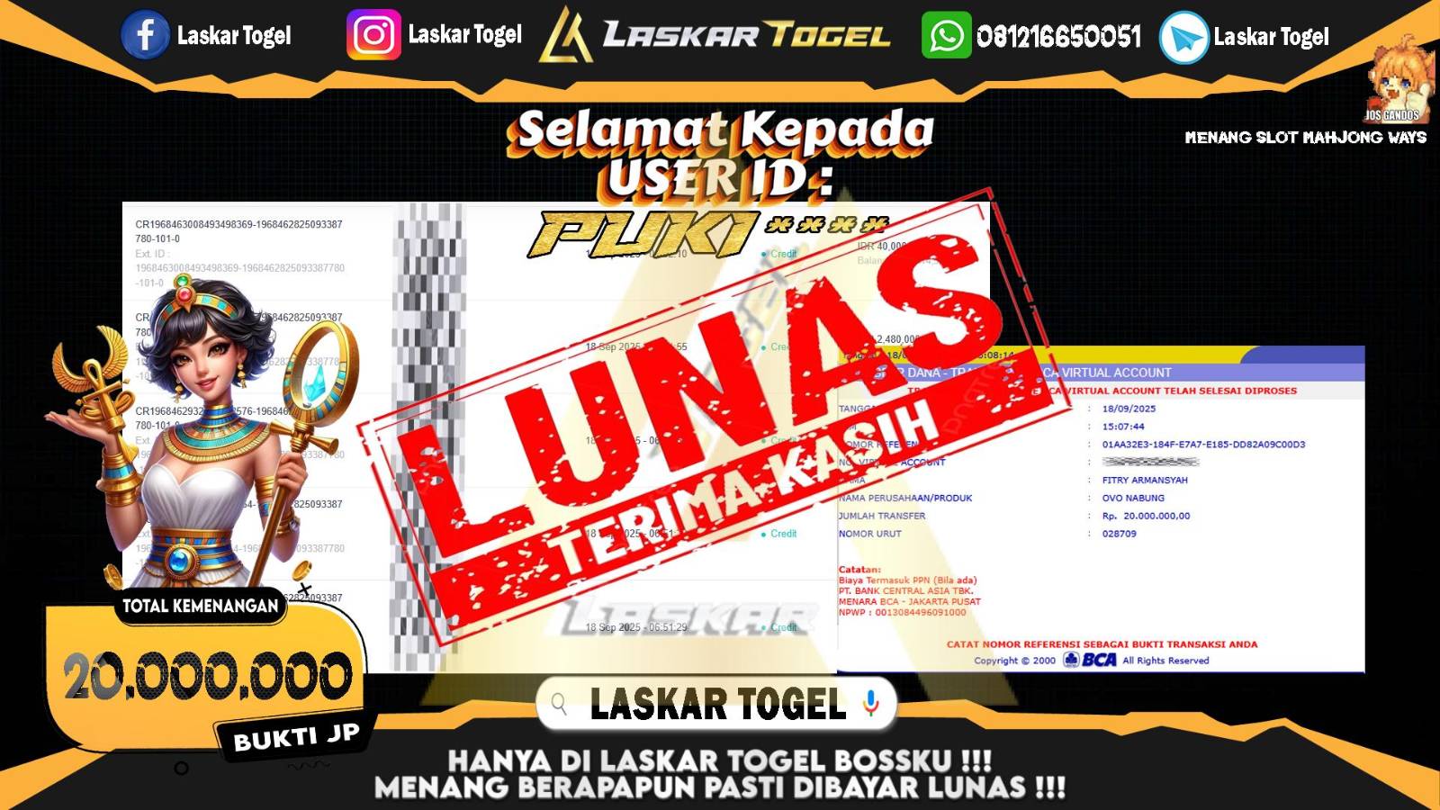 LASKARTOGEL JACKPOT SLOT MAHJONG WAYS Rp.20.000.000,- LUNAS