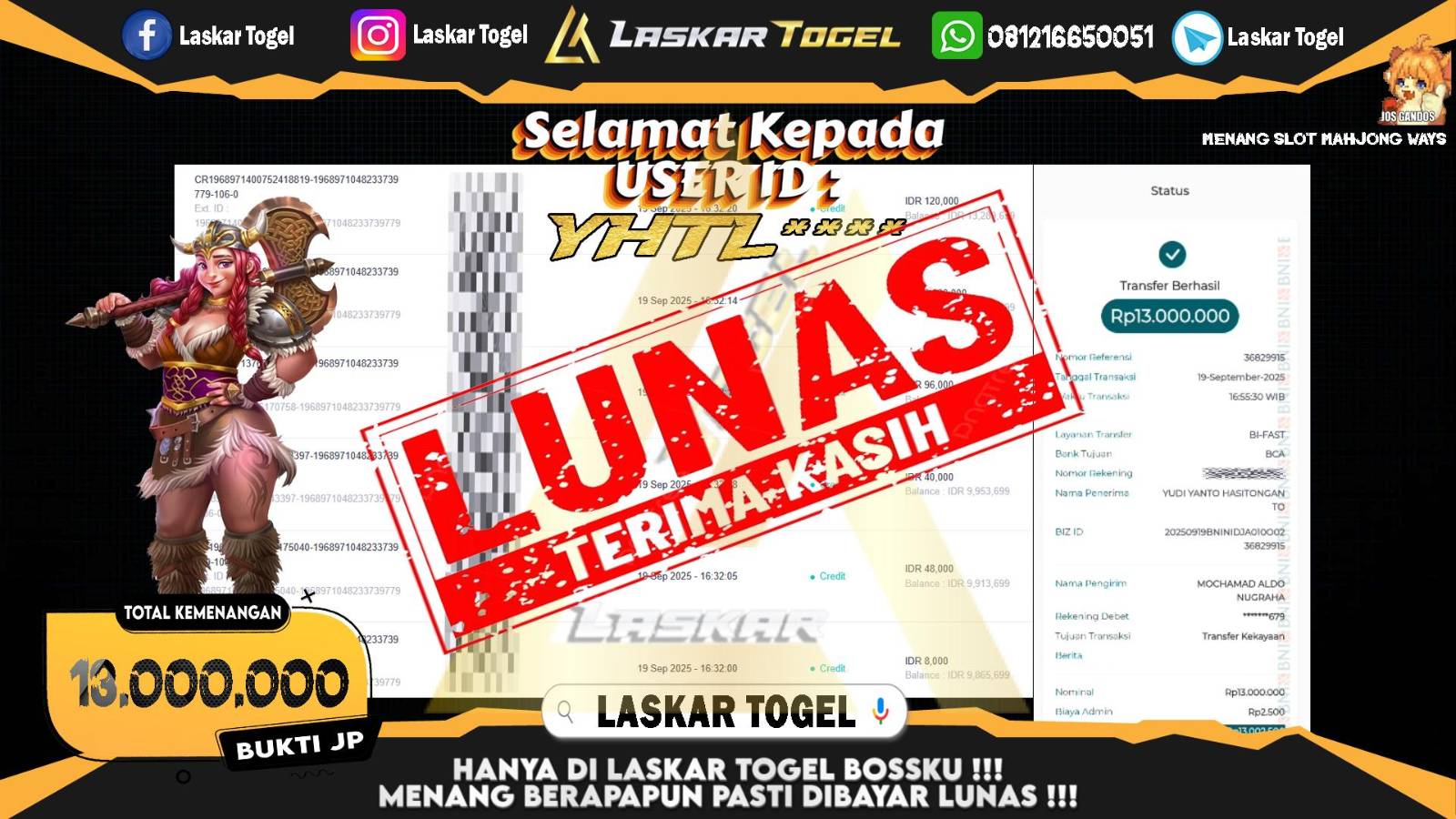 LASKARTOGEL JACKPOT SLOT MAHJONG WAYS Rp.13.000.000,- LUNAS