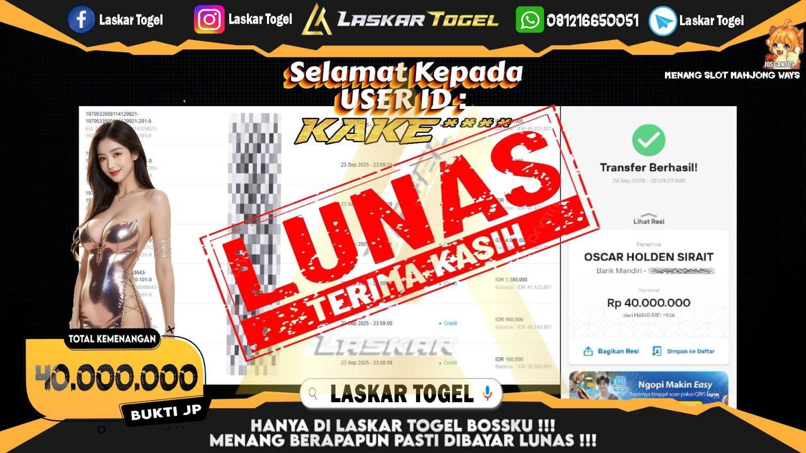 LASKARTOGEL JACKPOT SLOT MAHJONG WAYS Rp.40.000.000,- LUNAS