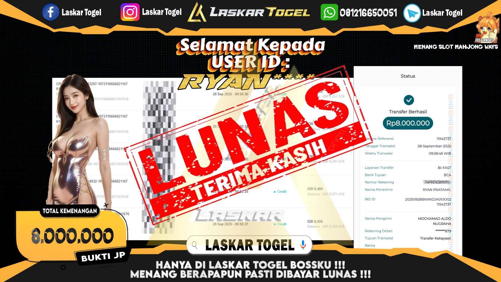 LASKARTOGEL JACKPOT SLOT MAHJONG WAYS Rp.8.000.000,- LUNAS