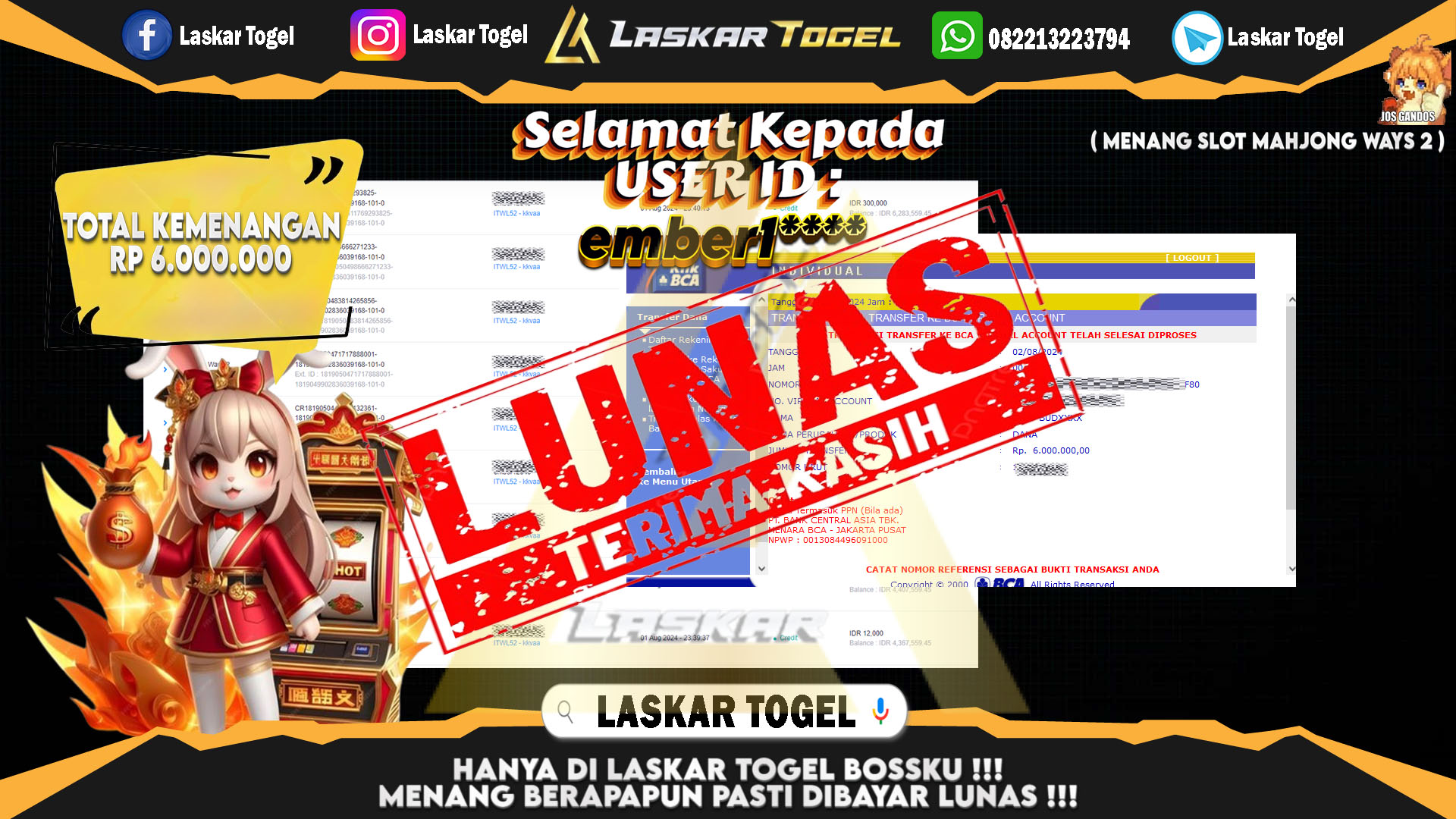 LASKARTOGEL JACKPOT TOGEL TOTO MACAU Rp.5.000.000.,- LUNAS