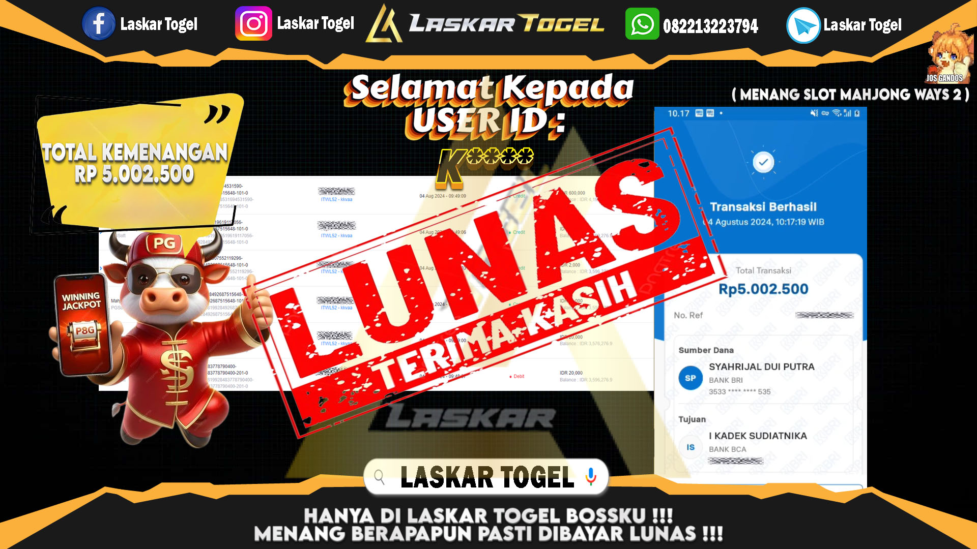 LASKARTOGEL JACKPOT TOGEL TOTO MACAU Rp.5.000.000.,- LUNAS