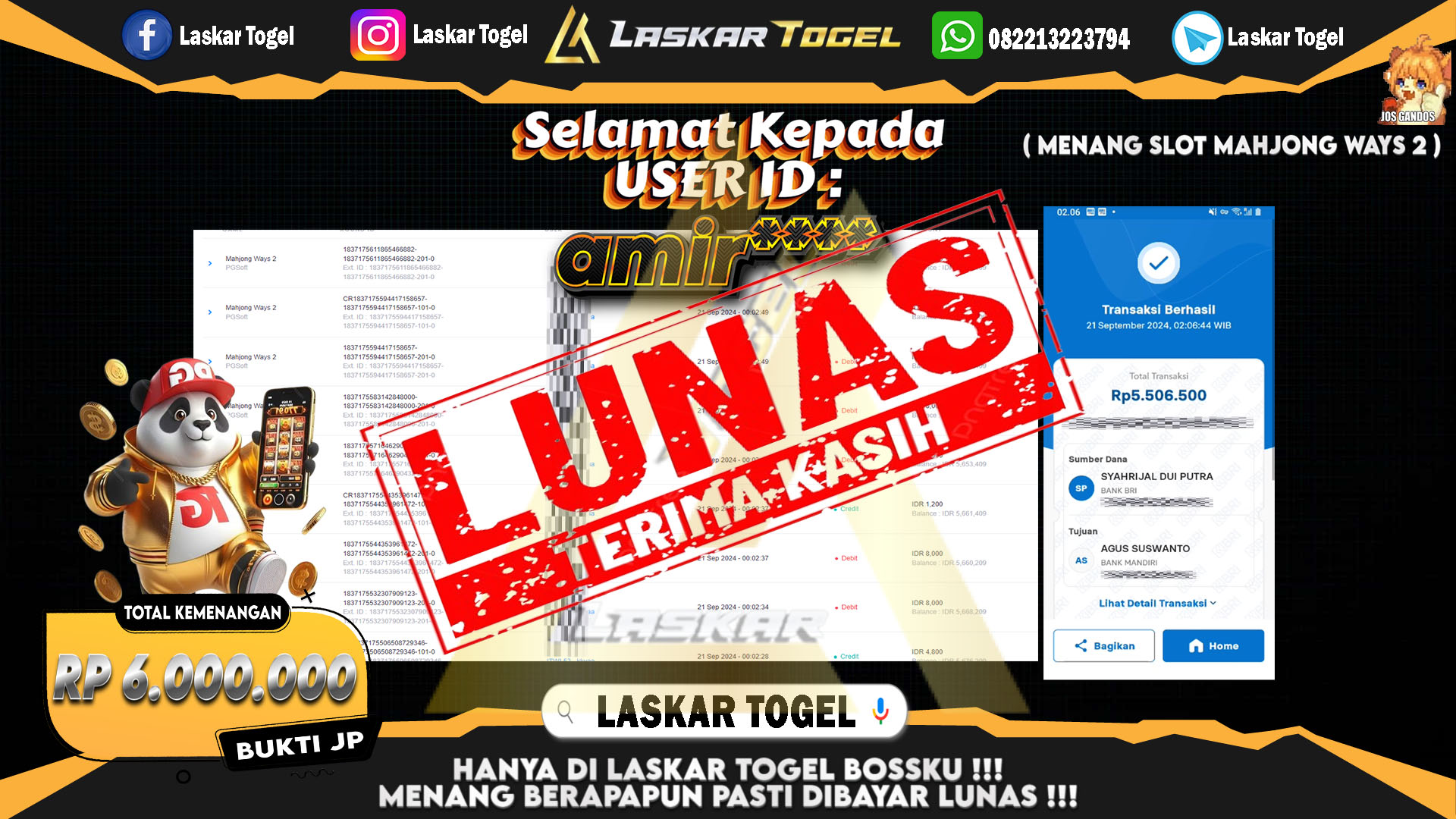 LASKARTOGEL JACKPOT TOGEL TOTO MACAU Rp.5.000.000.,- LUNAS