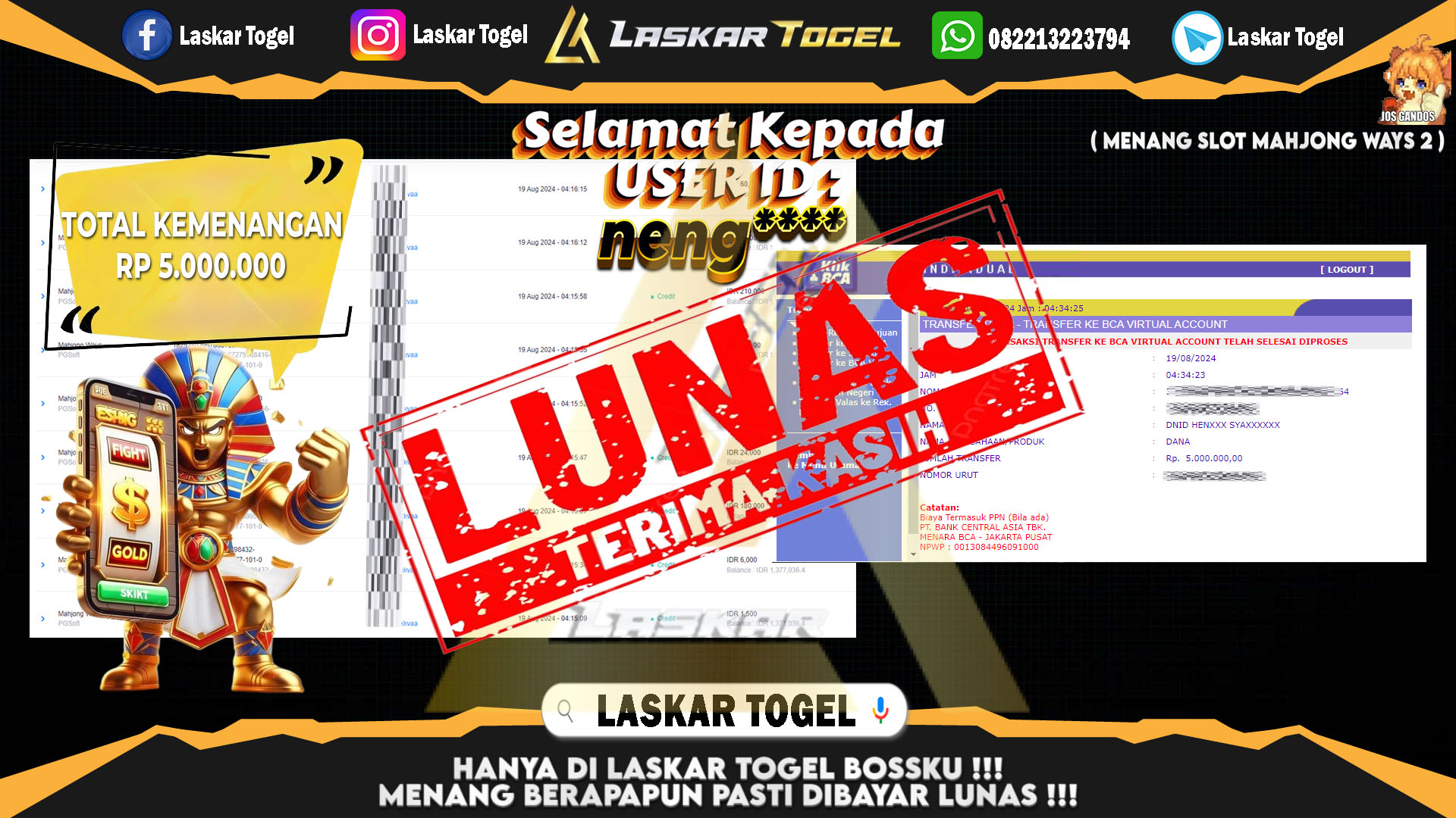 LASKARTOGEL JACKPOT TOGEL TOTO MACAU Rp.5.000.000.,- LUNAS