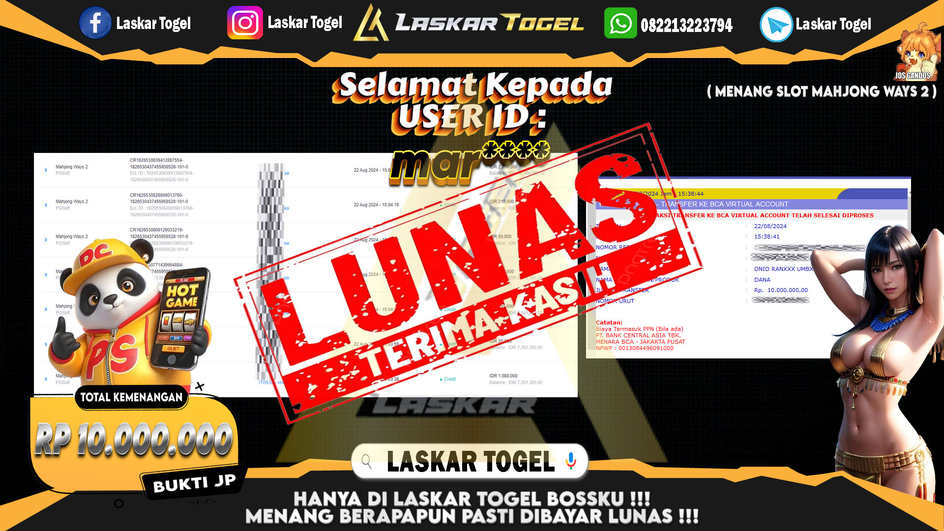 LASKARTOGEL JACKPOT TOGEL TOTO MACAU Rp.5.000.000.,- LUNAS