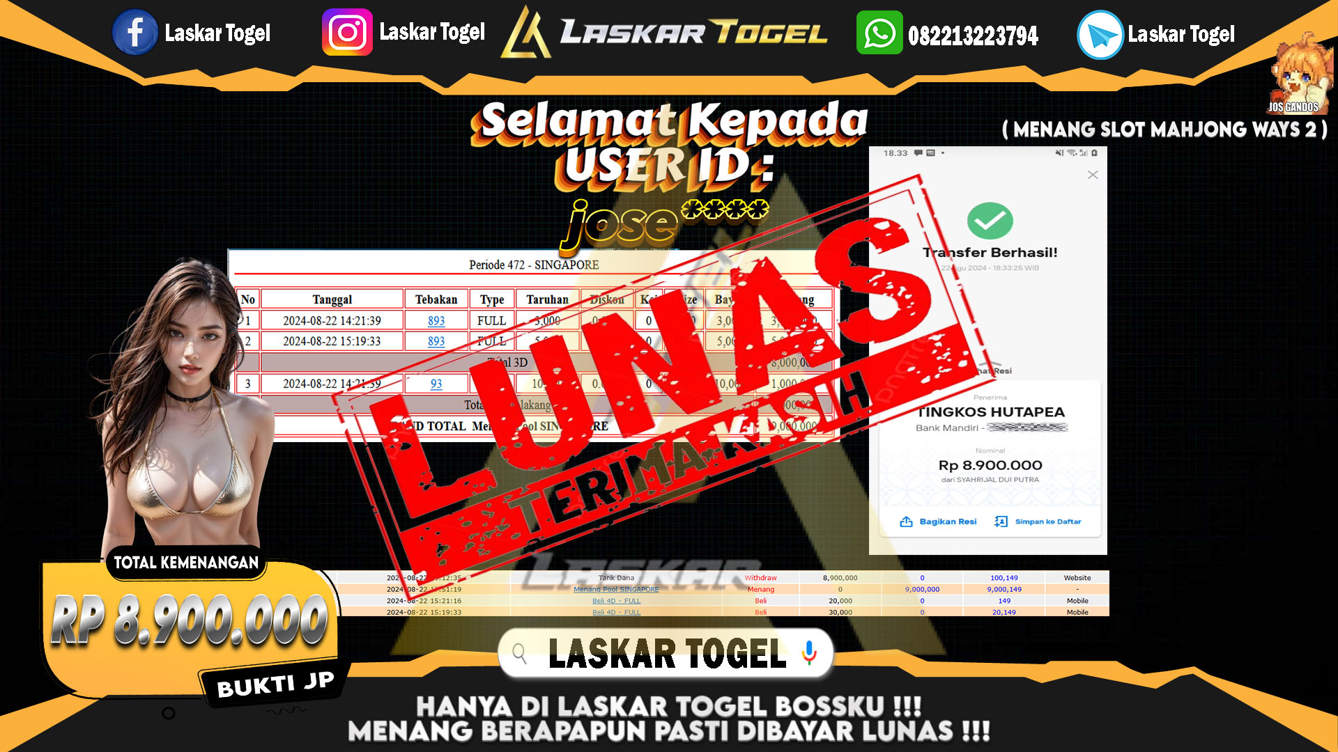 LASKARTOGEL JACKPOT TOGEL TOTO MACAU Rp.5.000.000.,- LUNAS