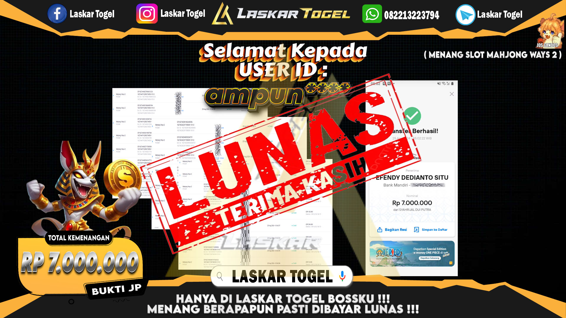 LASKARTOGEL JACKPOT TOGEL TOTO MACAU Rp.5.000.000.,- LUNAS