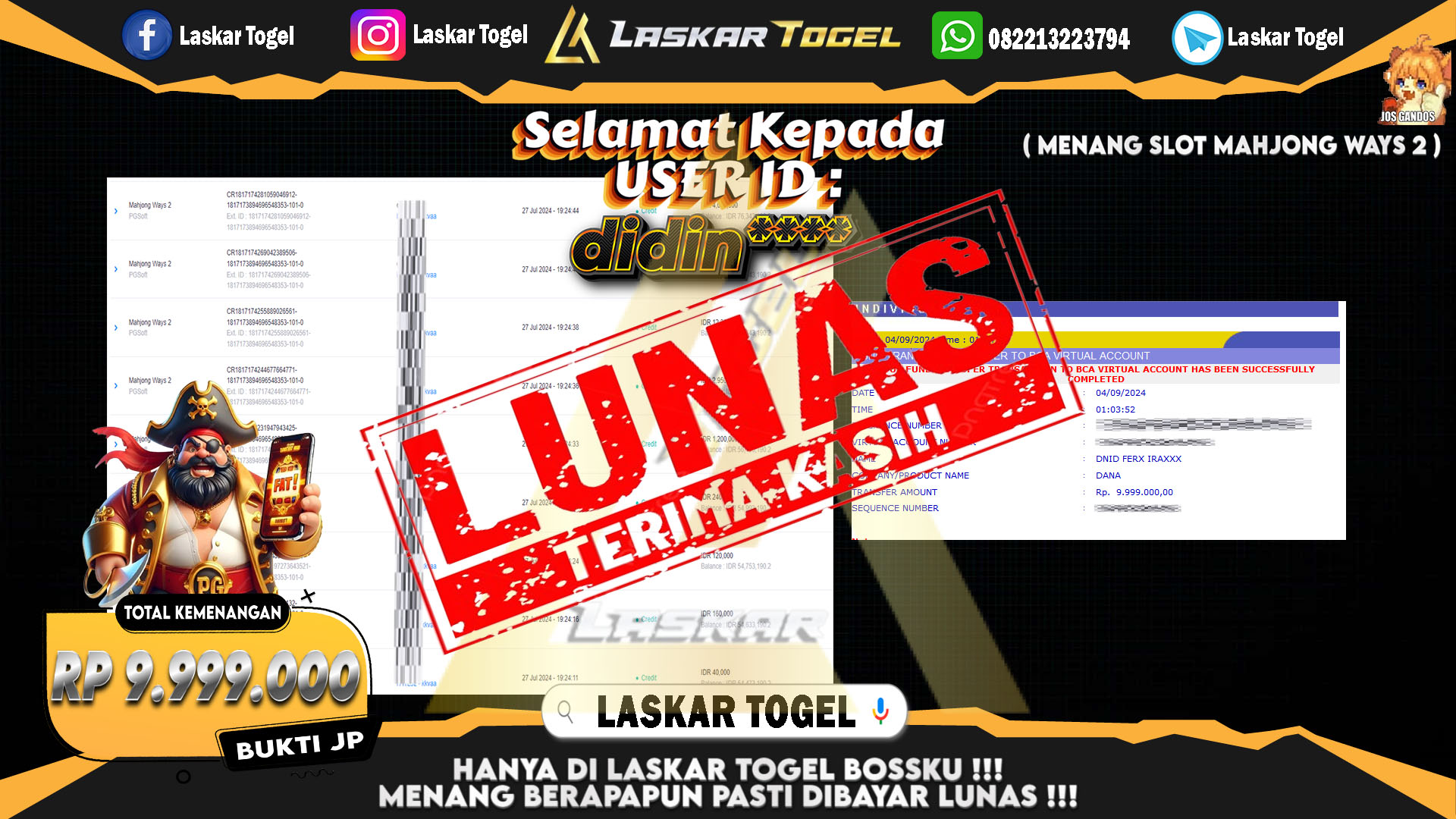 LASKARTOGEL JACKPOT TOGEL TOTO MACAU Rp.5.000.000.,- LUNAS