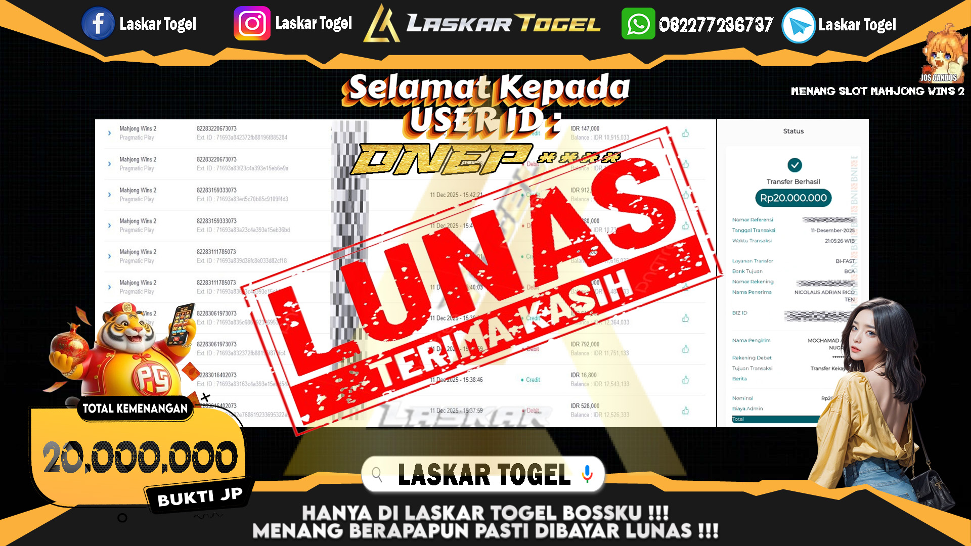 LASKARTOGEL JACKPOT SLOT MAHJONG WINS 2 Rp.20.000.000,- LUNAS