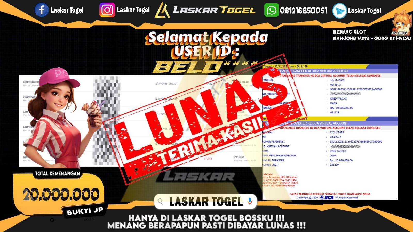 LASKARTOGEL JACKPOT SLOT MAHJONG WINS - GONG XI FA CHAI Rp.20.000.000,- LUNAS