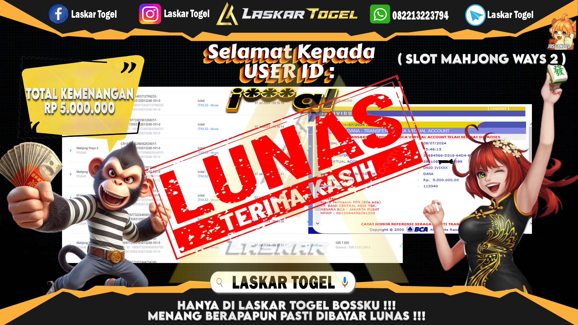 LASKARTOGEL JACKPOT  SLOT MAHJONG WAYS2 Rp.5.000.000.,- LUNAS