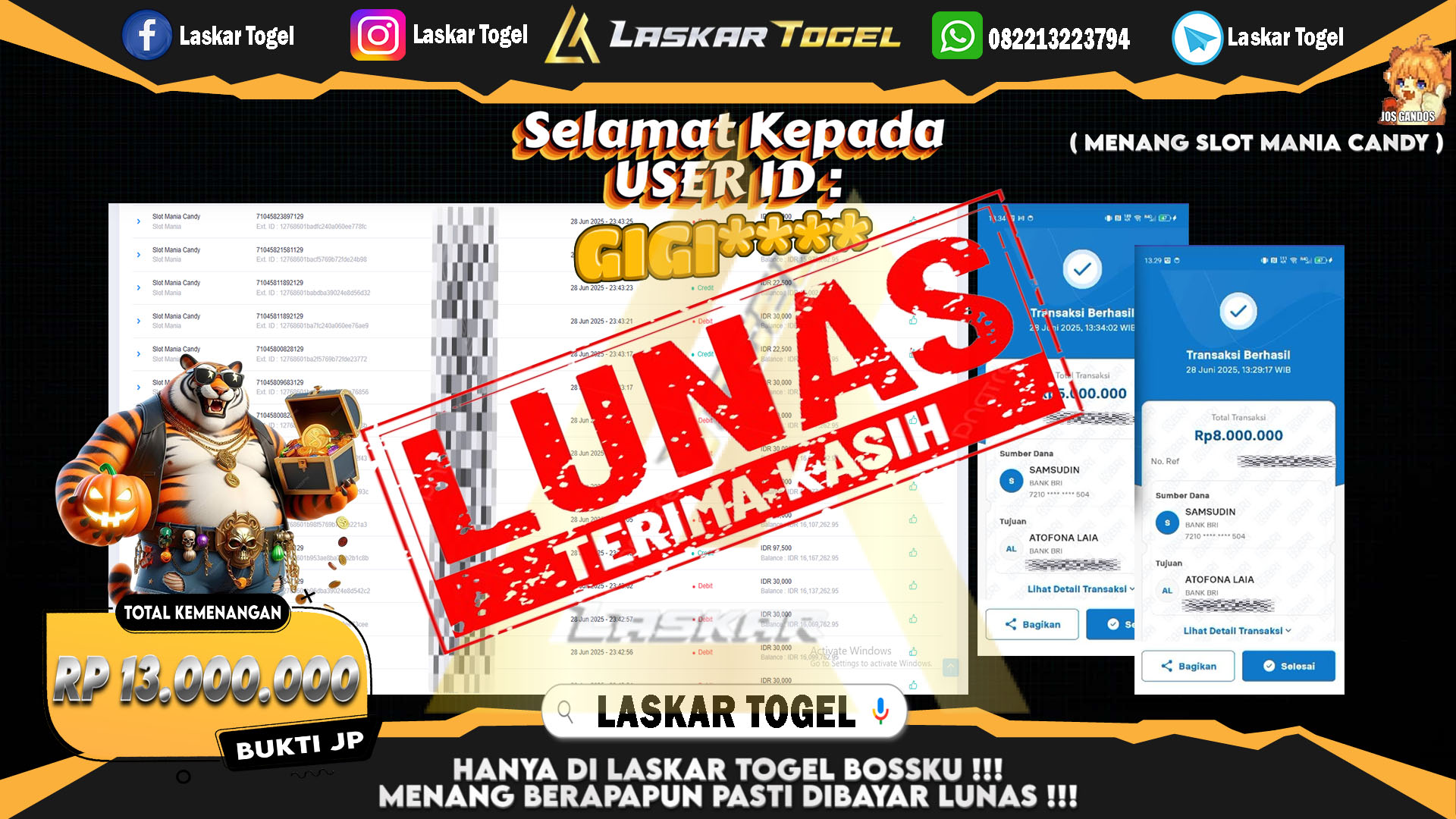 LASKARTOGEL JACKPOT SLOT MANIA CANDY Rp.13.000.000.,- LUNAS