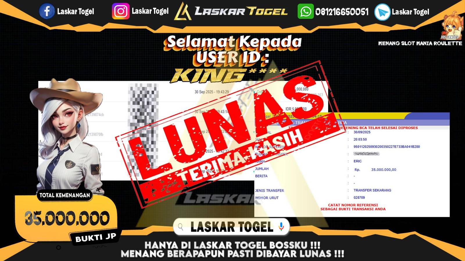 LASKARTOGEL JACKPOT SLOT MANIA ROULETTE Rp.35.000.000,- LUNAS