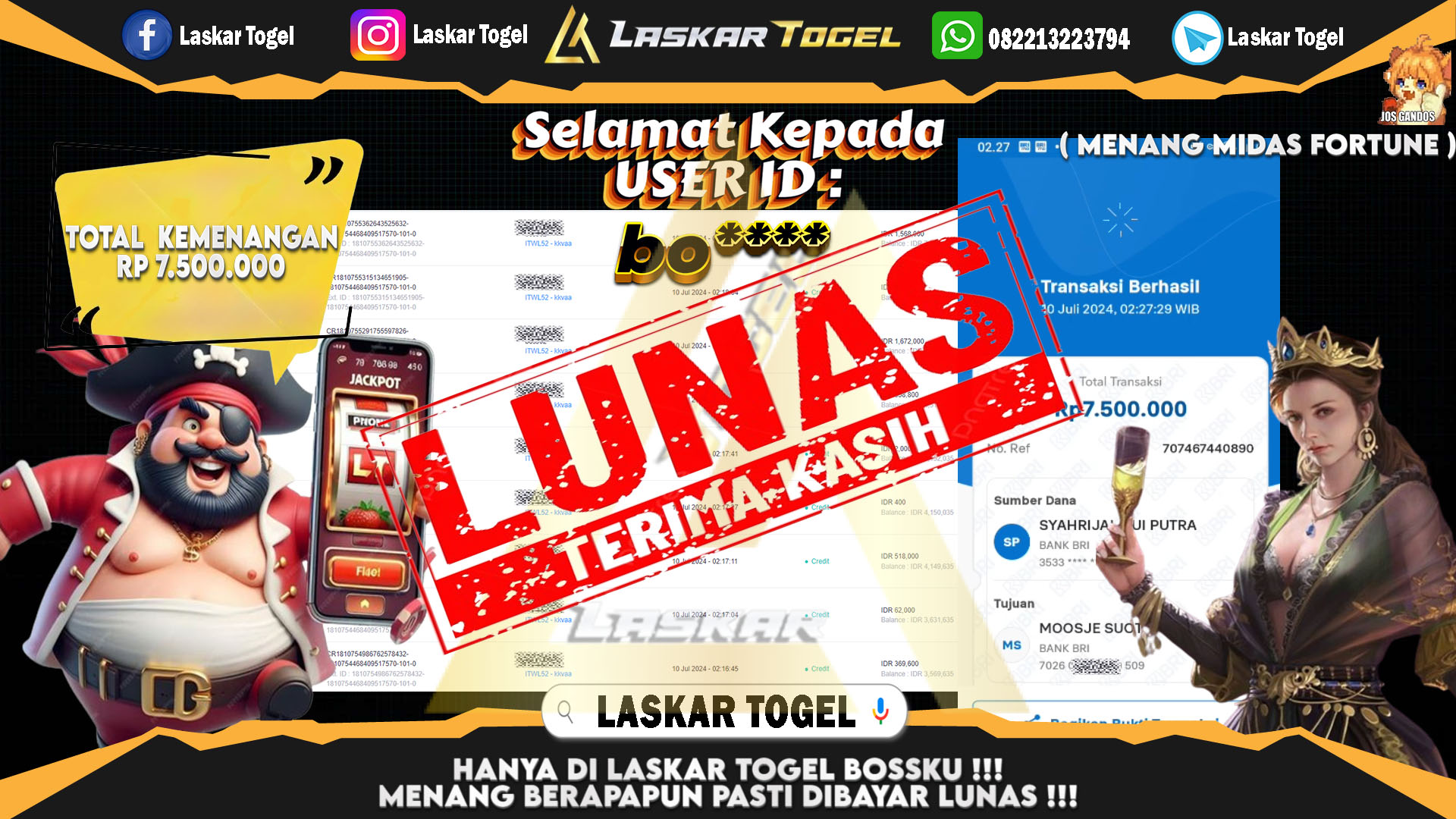 LASKARTOGEL JACKPOT  SLOT MIDAS FORTUNE Rp.7.500.000.,- LUNAS