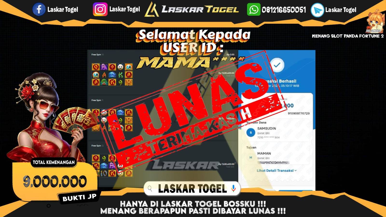 LASKARTOGEL JACKPOT SLOT PANDA FORTUNE 2 Rp.9.000.000,- LUNAS