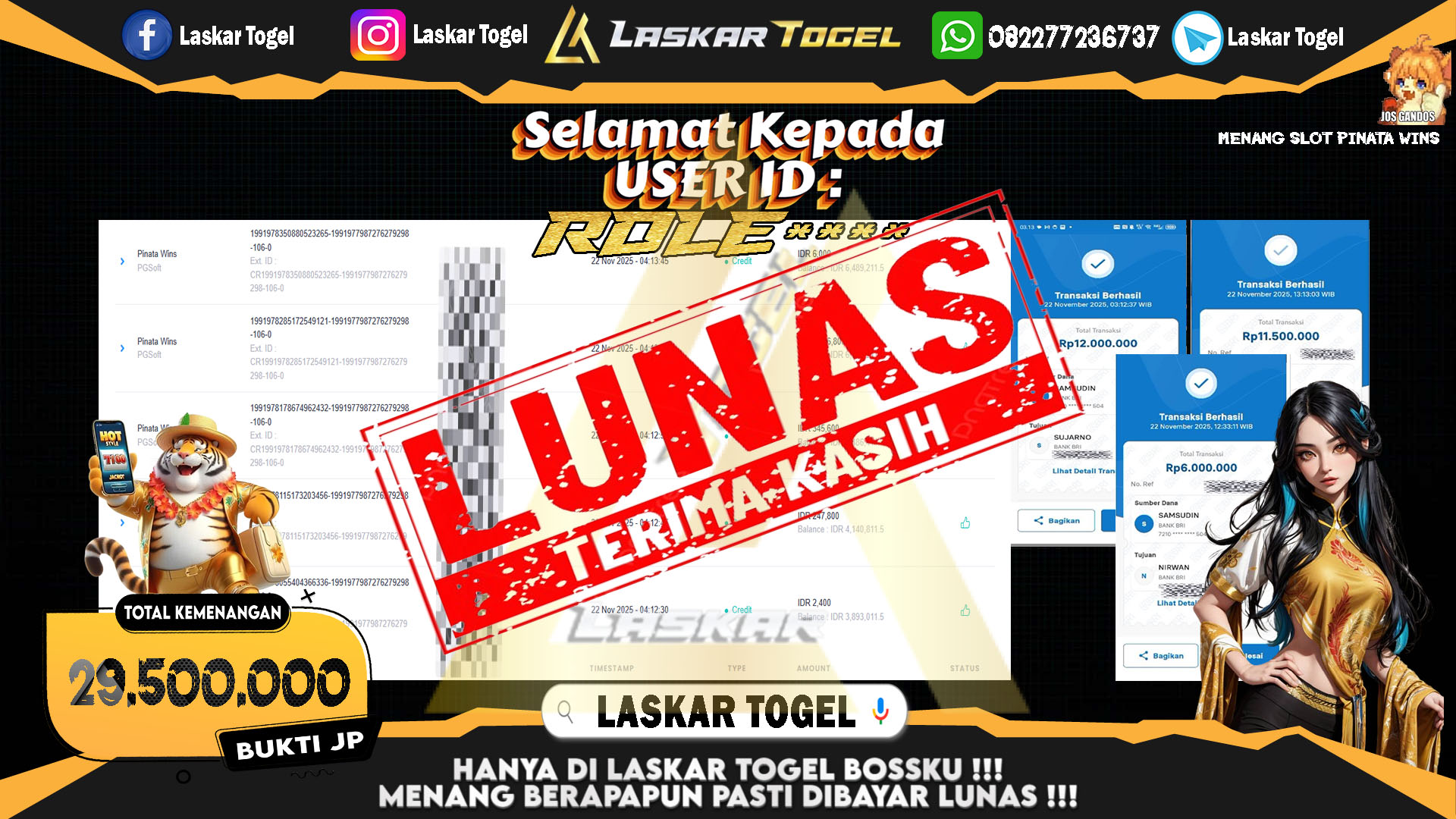 LASKARTOGEL JACKPOT SLOT PINATA WINS Rp.29.500.000,- LUNAS