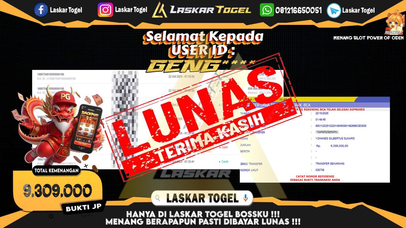 LASKARTOGEL JACKPOT SLOT POWER OF ODIN Rp.9.309.000,- LUNAS