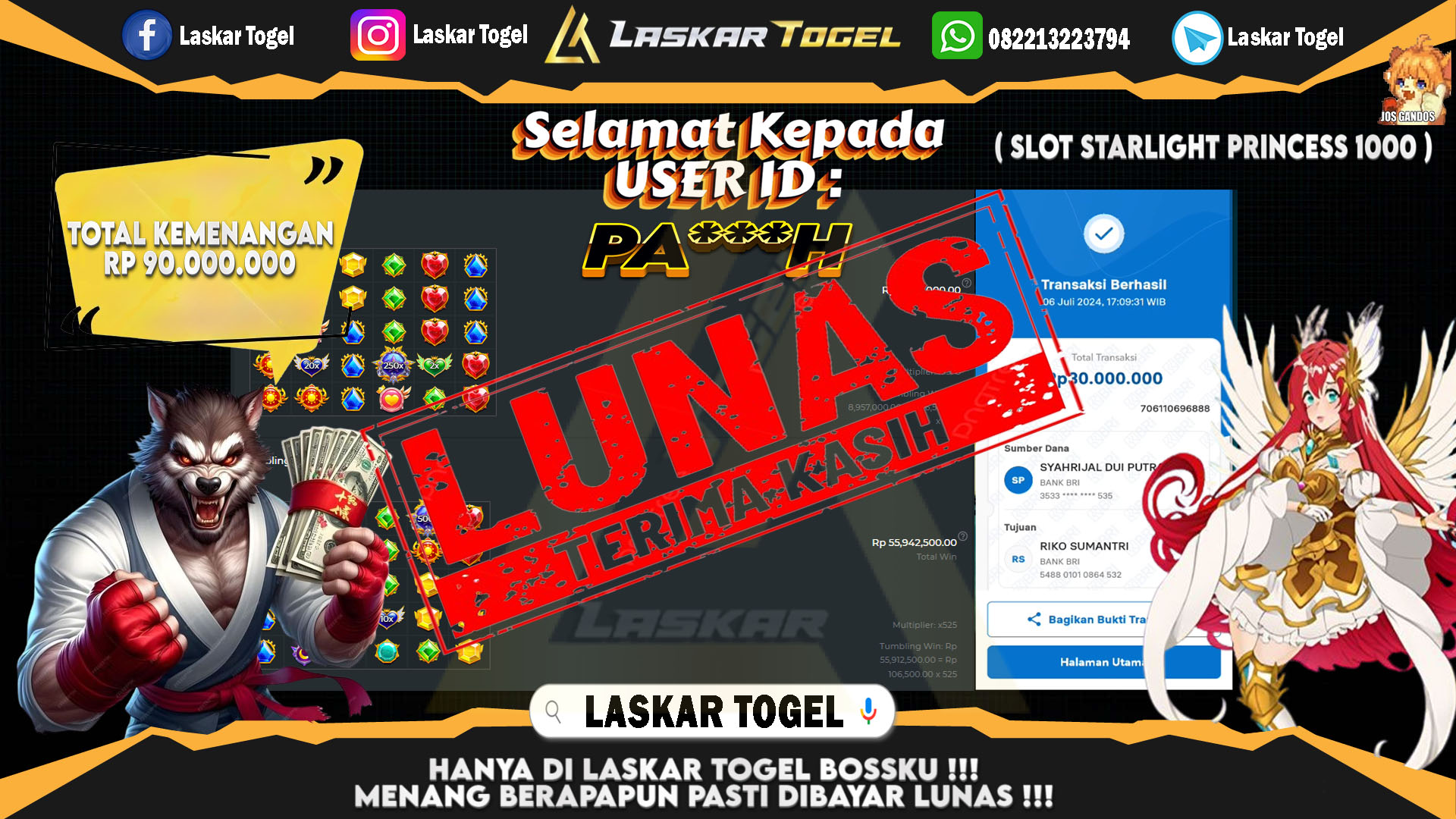 LASKARTOGEL JACKPOT  SLOT STARLIGHT PRINCESS 1000 Rp.90.000.000.,- LUNAS