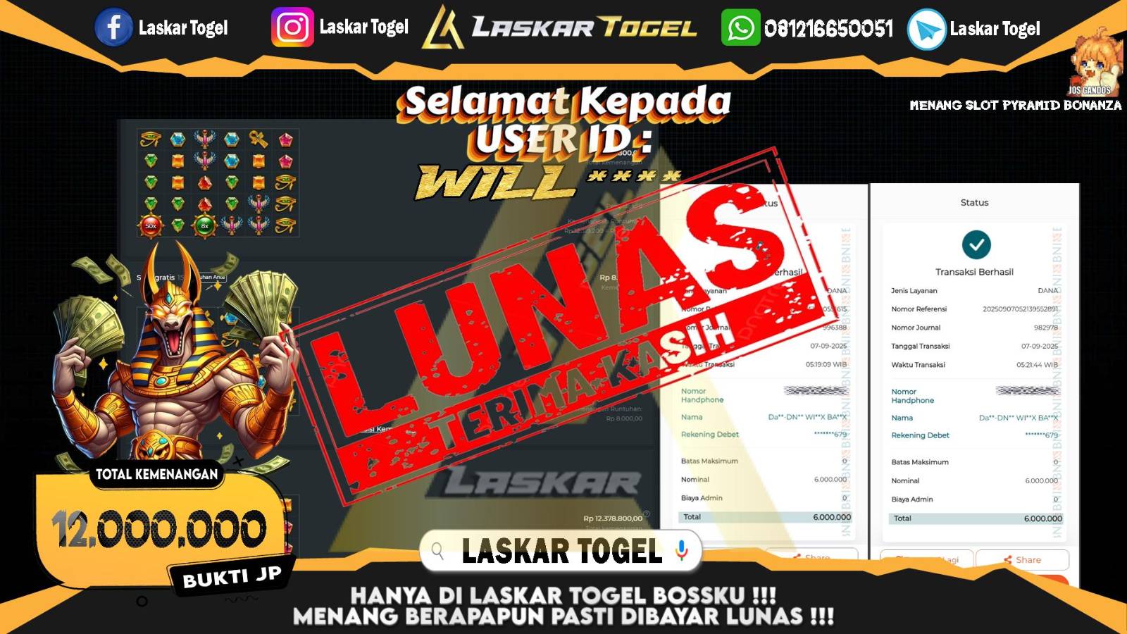 LASKARTOGEL JACKPOT SLOT PYRAMID BONANZA Rp.12.000.000,- LUNAS