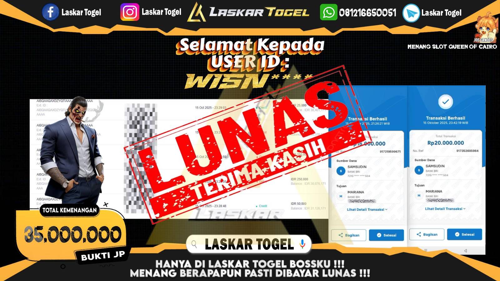 LASKARTOGEL JACKPOT SLOT QUEEN OF CAIRO Rp.35.000.000,- LUNAS