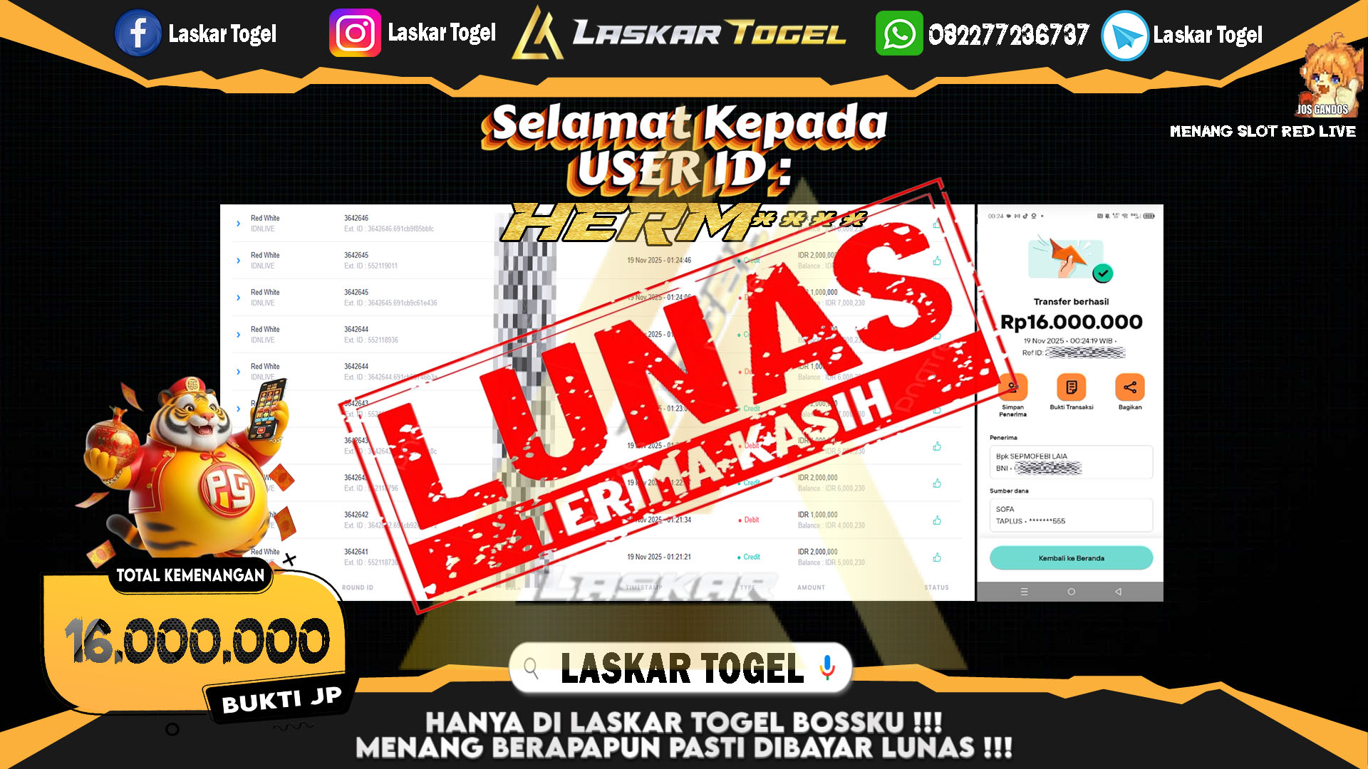 LASKARTOGEL JACKPOT SLOT RED LIVE Rp.16.000.000,- LUNAS