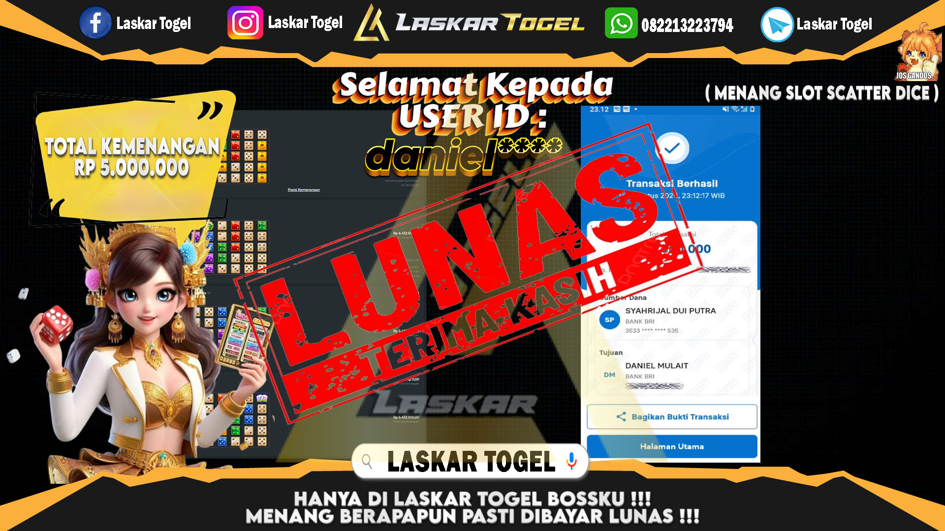 LASKARTOGEL JACKPOT TOGEL TOTO MACAU Rp.5.000.000.,- LUNAS