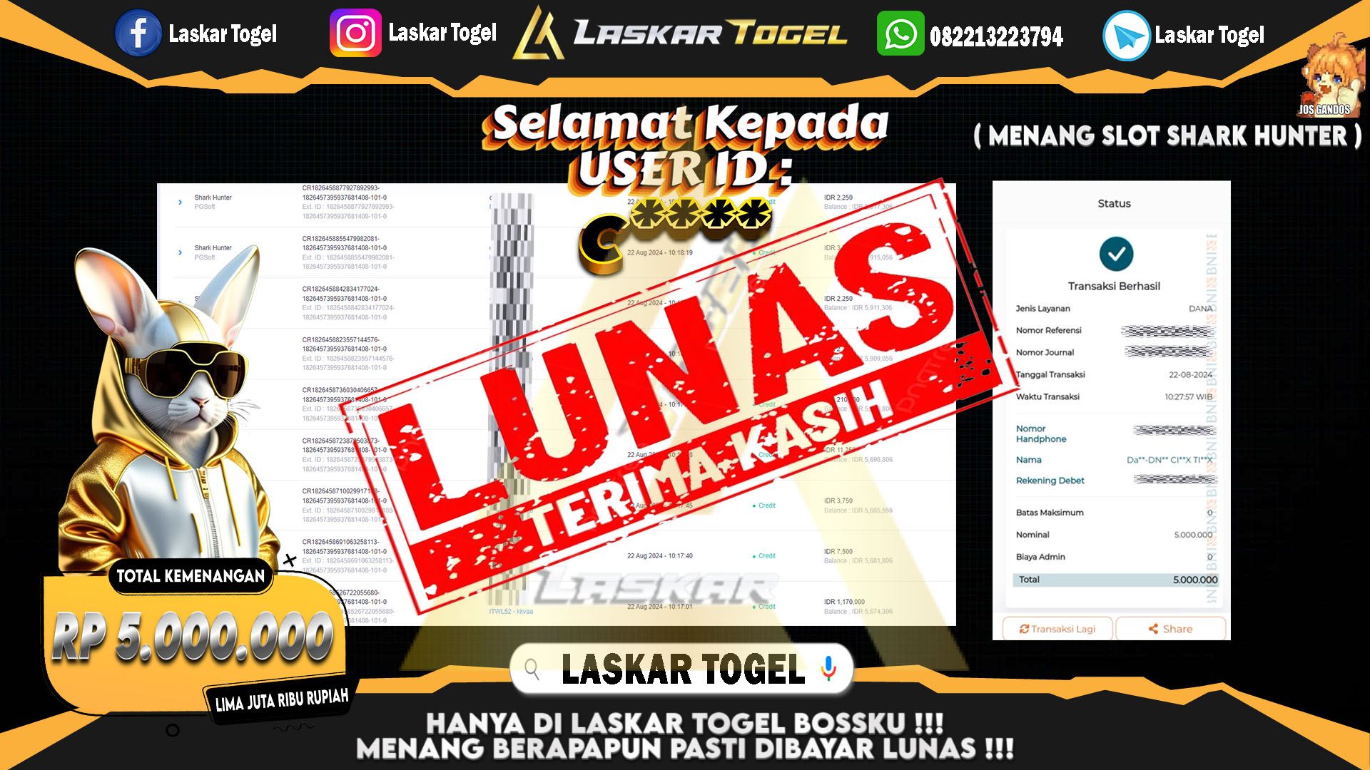 LASKARTOGEL JACKPOT TOGEL TOTO MACAU Rp.5.000.000.,- LUNAS
