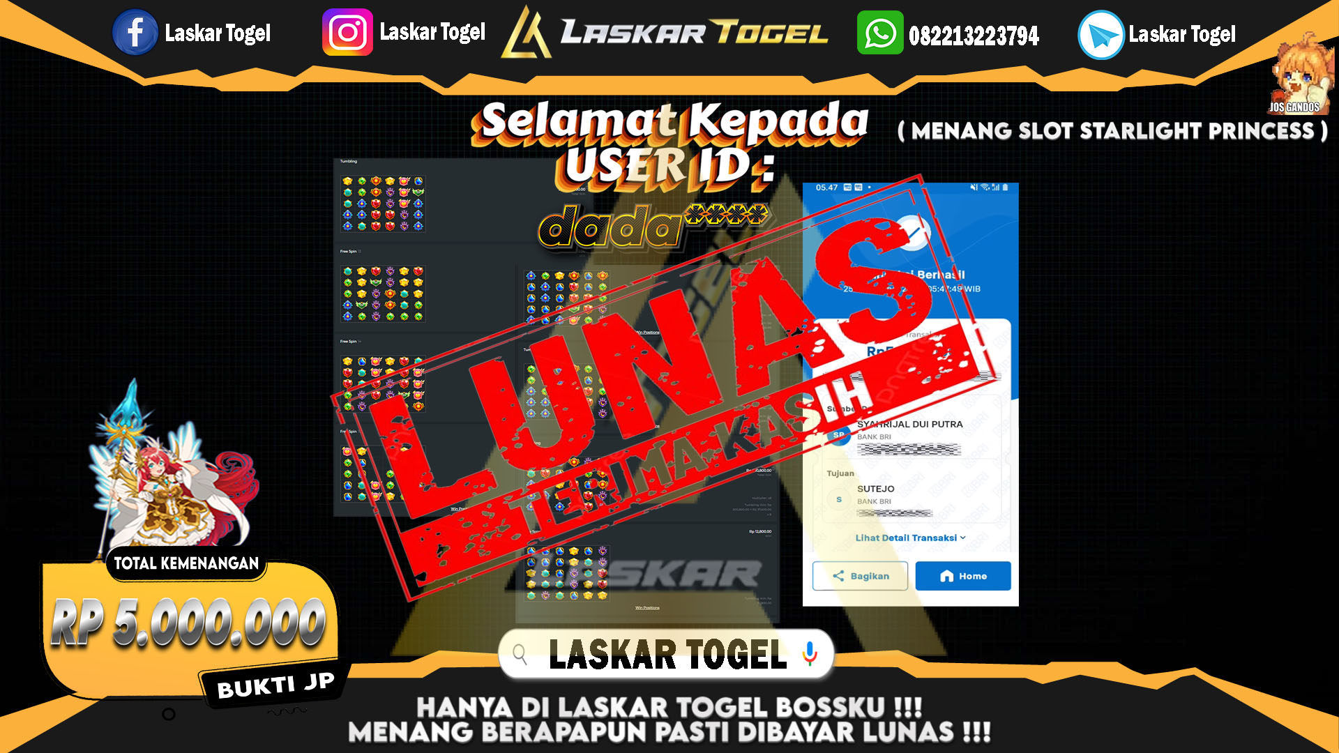 LASKARTOGEL JACKPOT TOGEL TOTO MACAU Rp.5.000.000.,- LUNAS