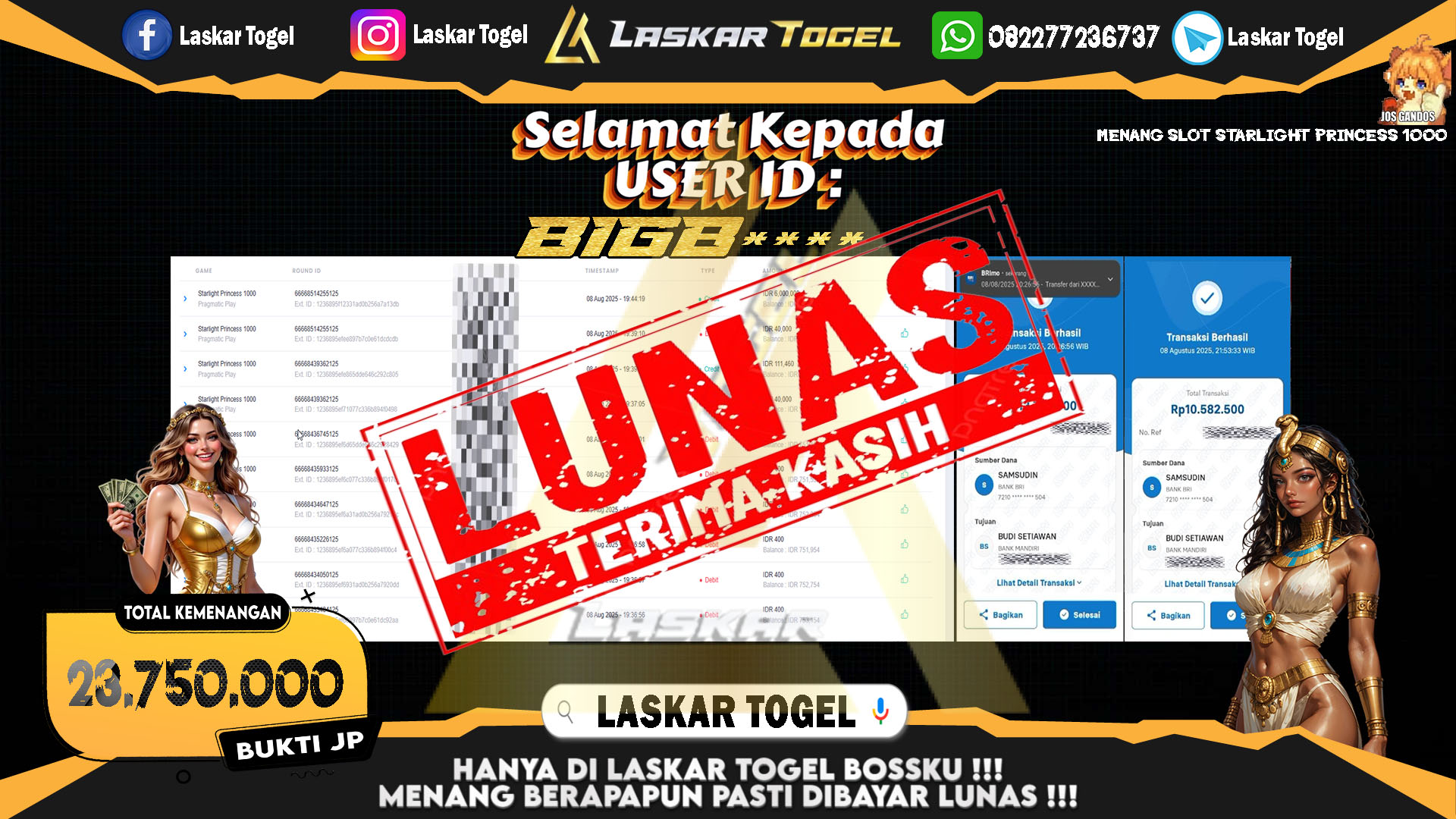 LASKARTOGEL JACKPOT SLOT STARLIGHT PRINCESS 1000 Rp.23.750.000.,- LUNAS