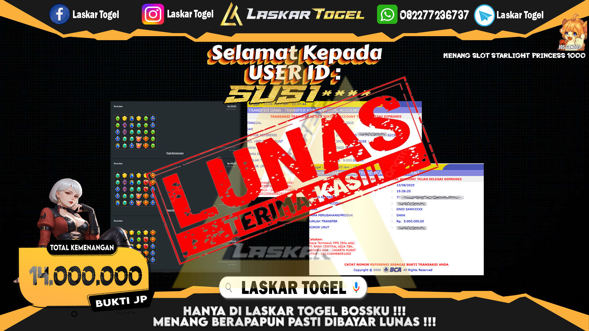 LASKARTOGEL JACKPOT SLOT STARLIGHT PRINCESS Rp.14.000.000.,- LUNAS