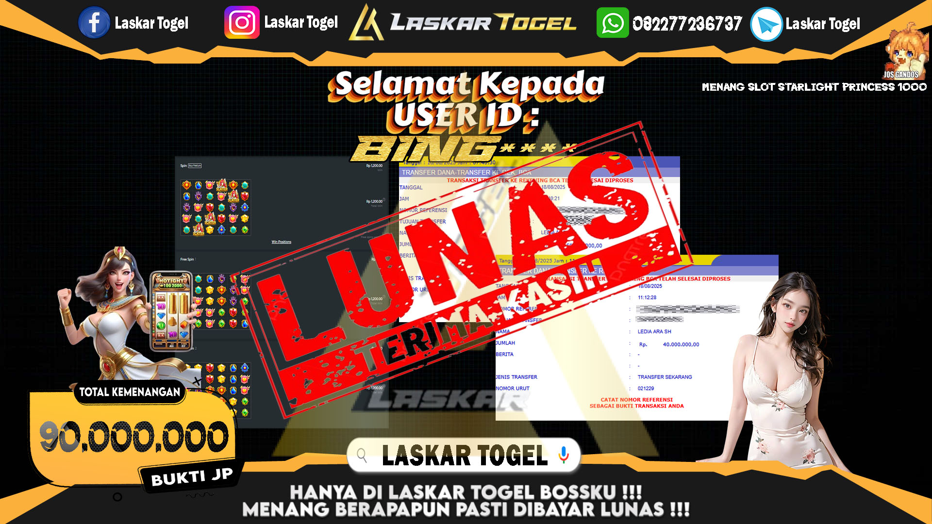 LASKARTOGEL JACKPOT SLOT STARLIGHT PRINCESS 1000 Rp.90.000.000.,- LUNAS