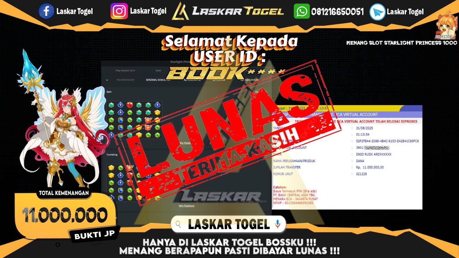 LASKARTOGEL JACKPOT SLOT STARLIGHT PRINCESS 1000 Rp.11.000.000,- LUNAS