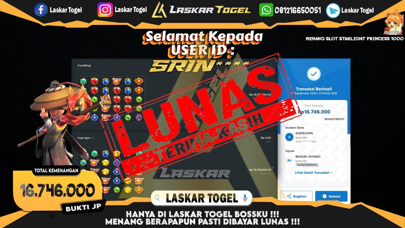 LASKARTOGEL JACKPOT SLOT STARLIGHT PRINCESS 1000 Rp.16.746.000,- LUNAS