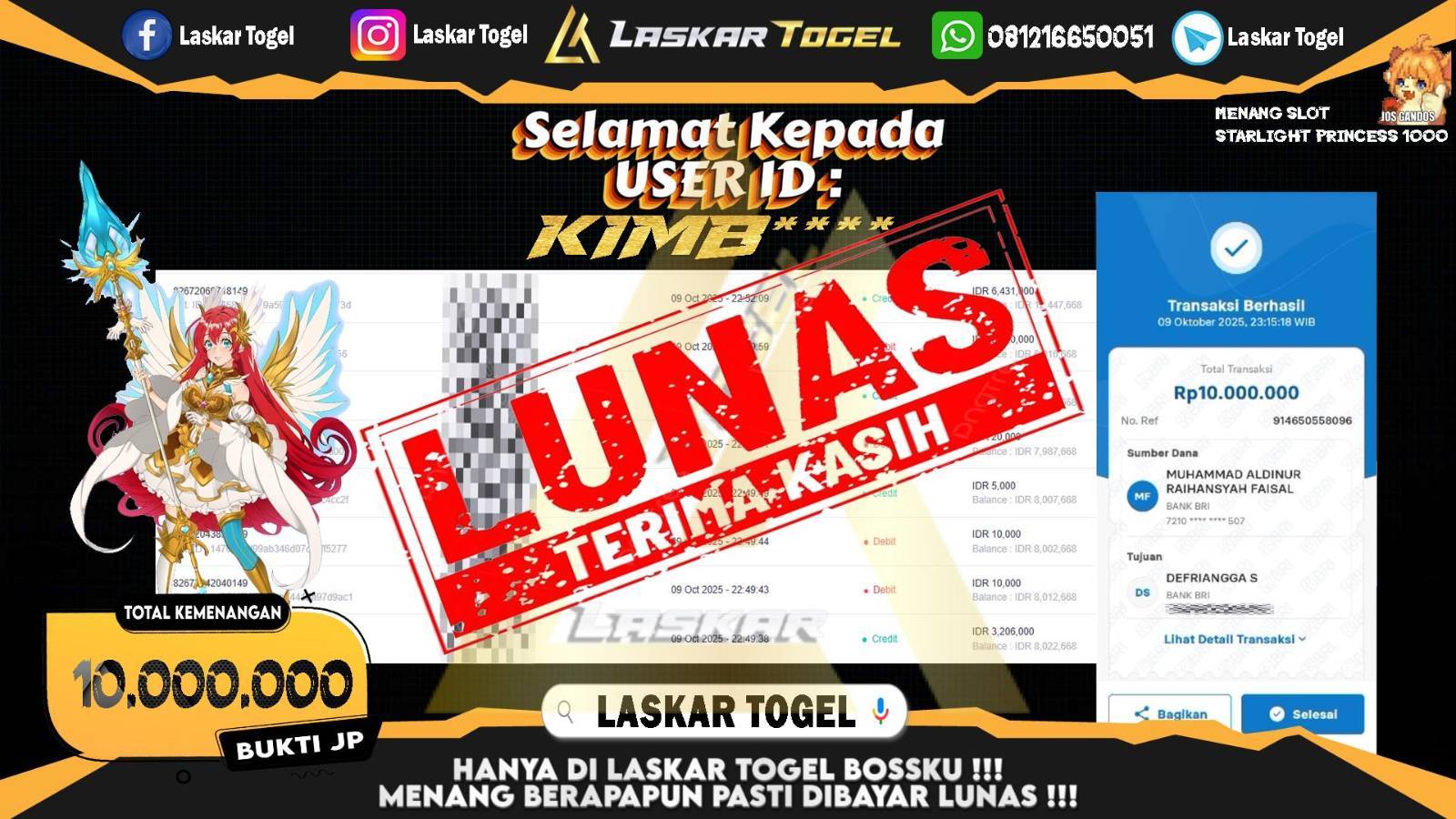 LASKARTOGEL JACKPOT SLOT STARLIGHT PRINCESS 1000 Rp.10.000.000,- LUNAS