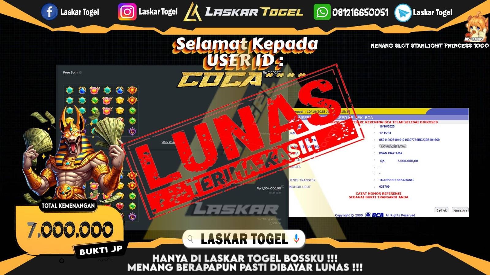 LASKARTOGEL JACKPOT SLOT STARLIGHT PRINCESS 1000 Rp.7.000.000,- LUNAS