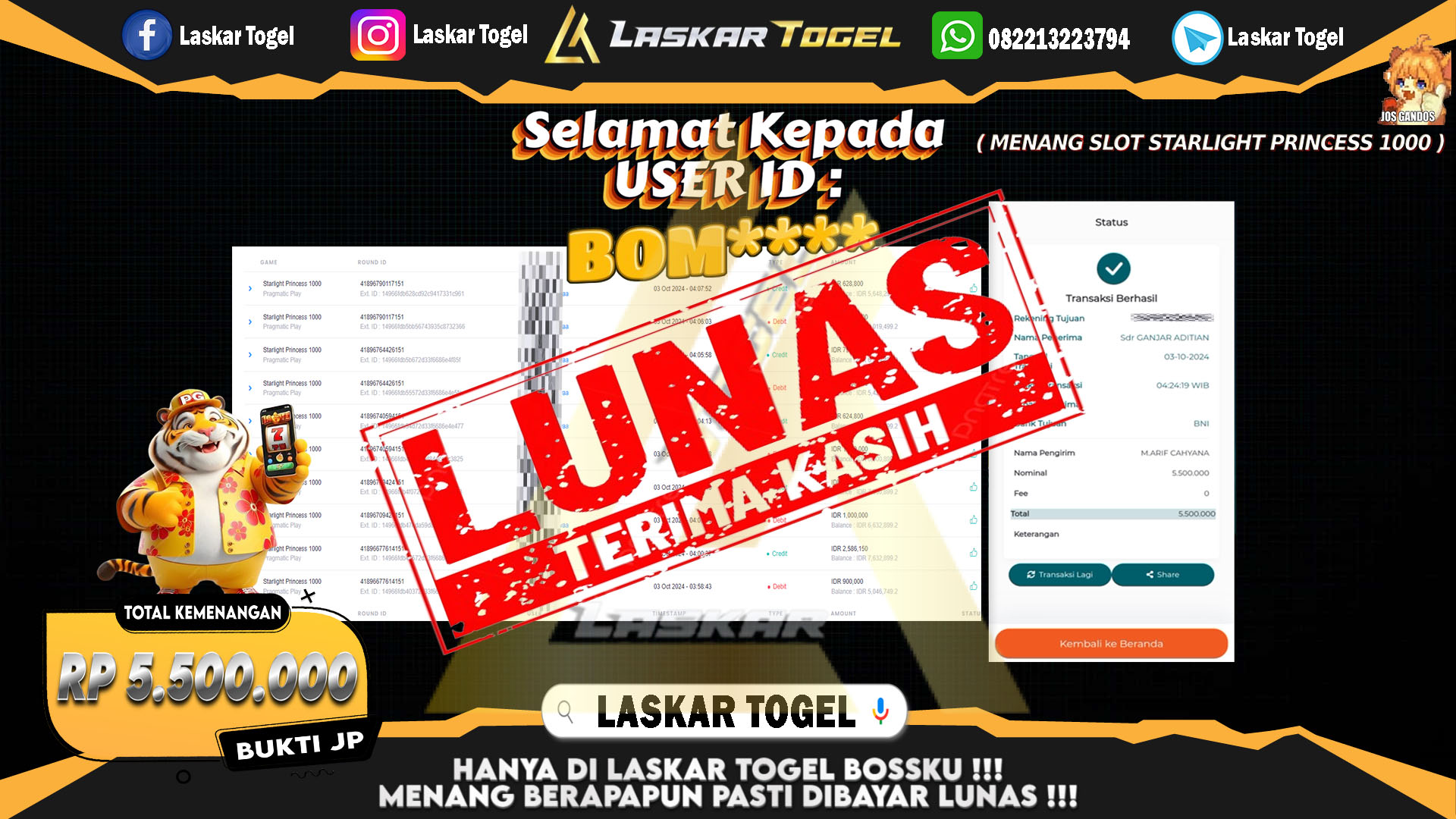 LASKARTOGEL JACKPOT SLOT STARLIGHT PRINCESS 1000 Rp.5.500.000.,- LUNAS