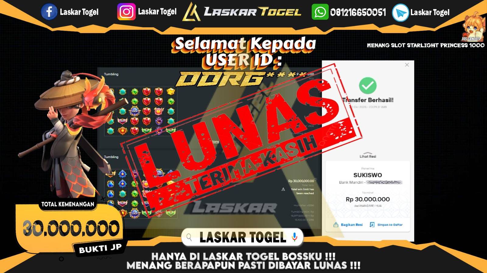 LASKARTOGEL JACKPOT SLOT STARLIGHT PRINCESS 1000 Rp.30.000.000,- LUNAS