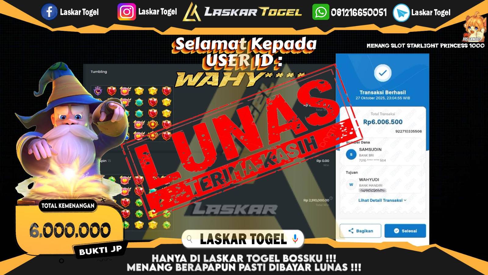 LASKARTOGEL JACKPOT SLOT STARLIGHT PRINCESS 1000 Rp.6.000.000,- LUNAS