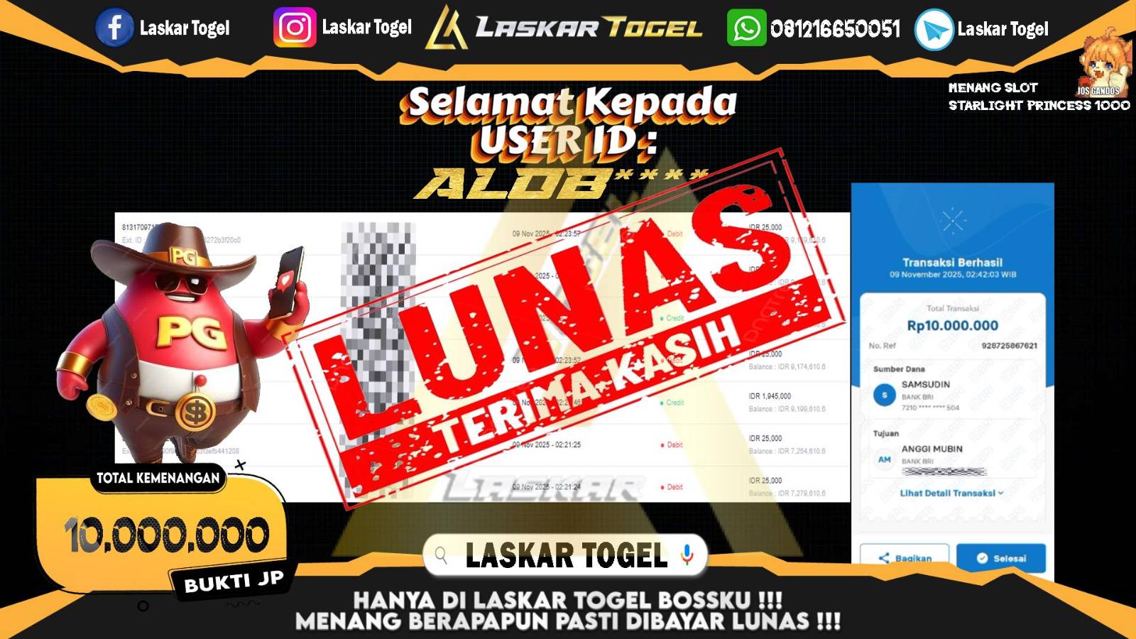 LASKARTOGEL JACKPOT SLOT STARLIGHT PRINCESS 1000 Rp.10.000.000,- LUNAS