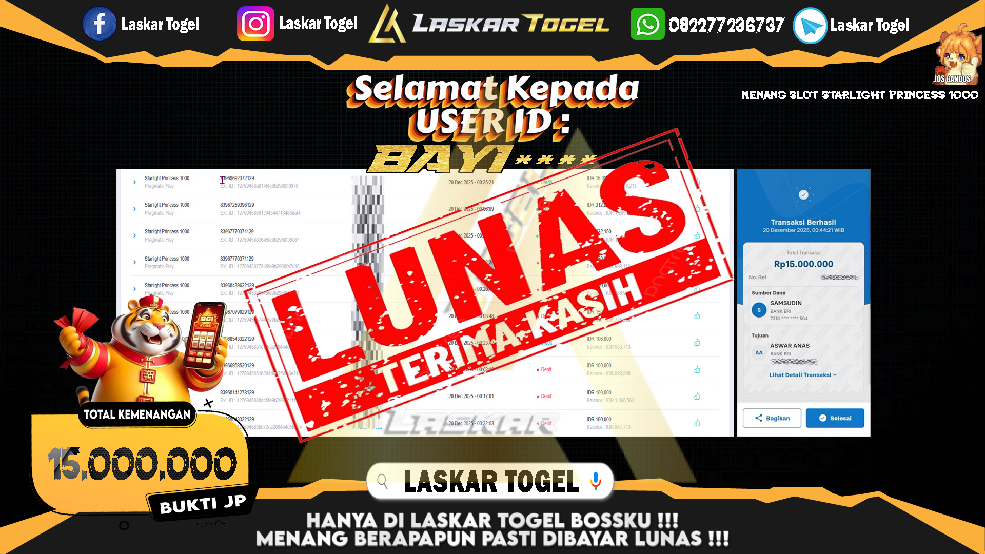 LASKARTOGEL JACKPOT SLOT STARLIGHT PRINCESS 1000 Rp.15.000.000,- LUNAS