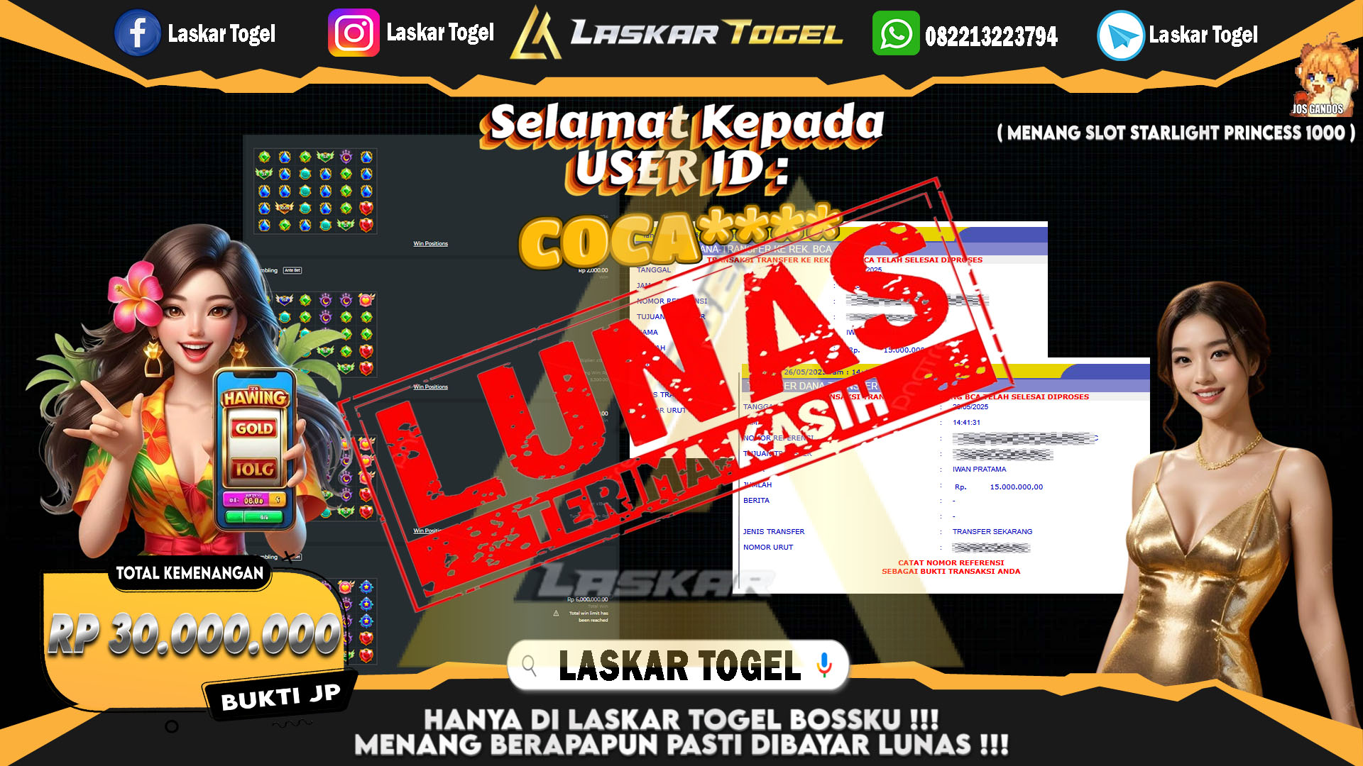 LASKARTOGEL JACKPOT SLOT STARLIGHT PRINCESS 1000 Rp.30.000.000.,- LUNAS