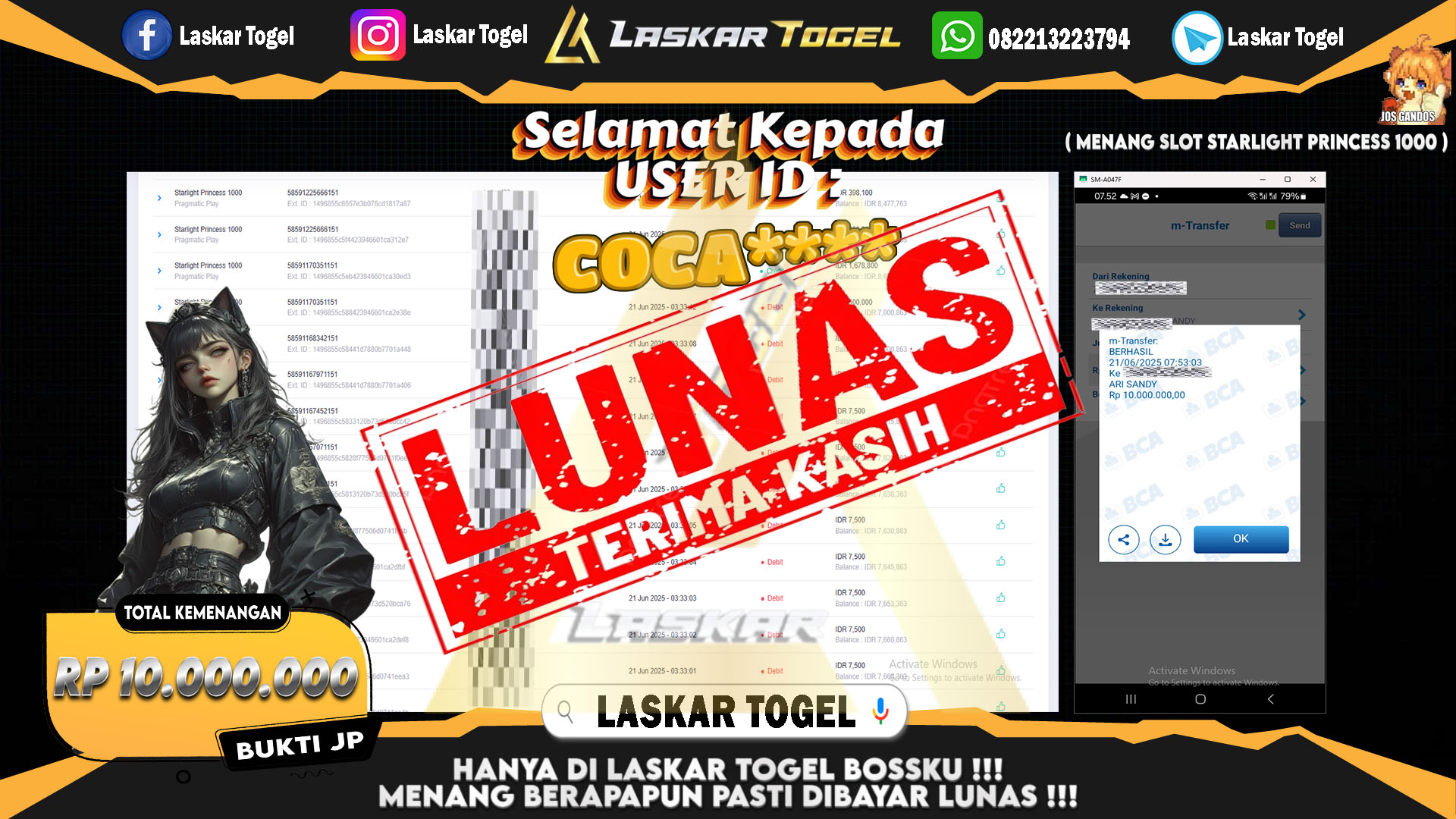 LASKARTOGEL JACKPOT SLOT STARLIGHT PRINCESS 1000 Rp.10.000.000.,- LUNAS