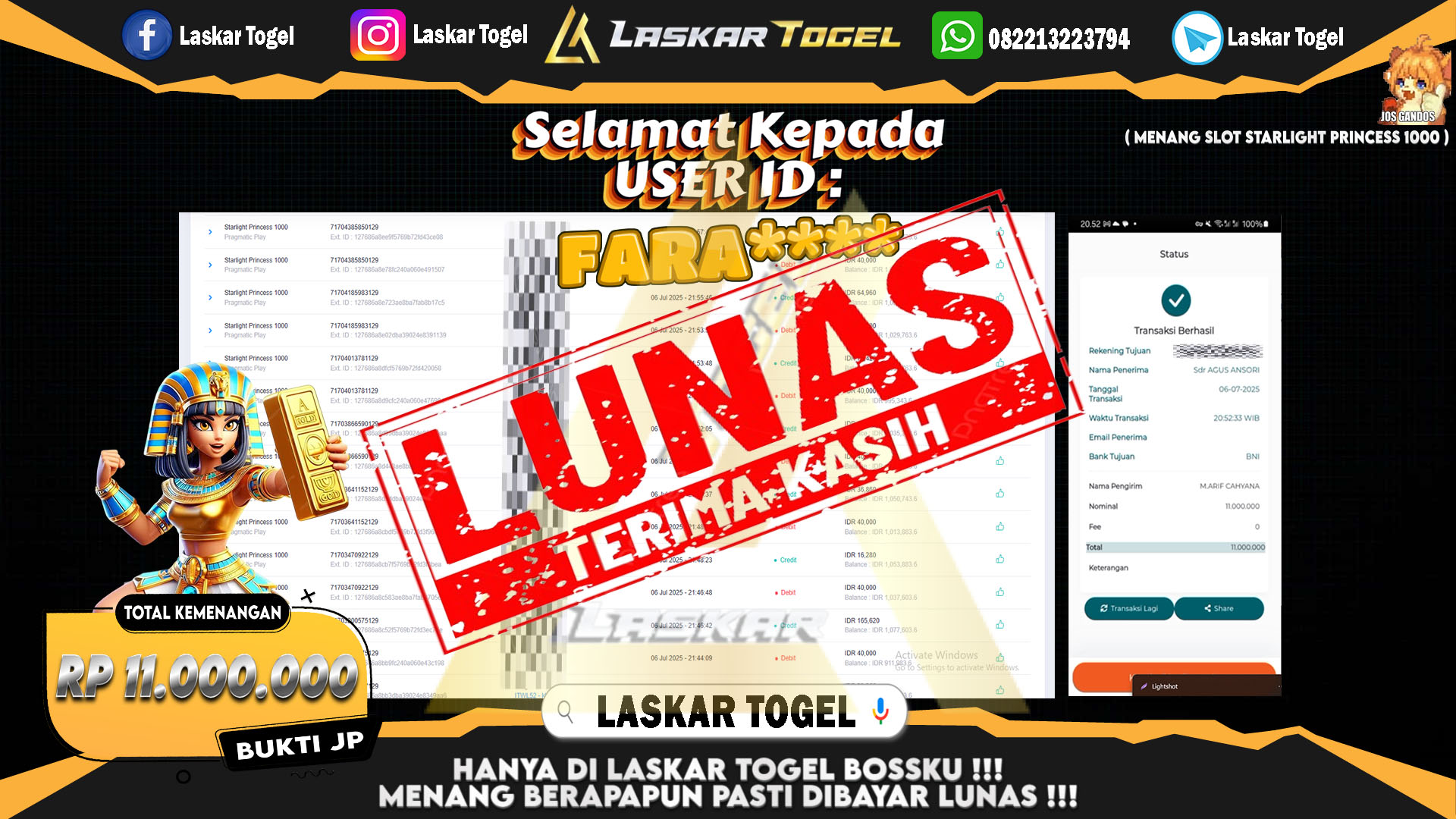 LASKARTOGEL JACKPOT SLOT STARLIGHT PRINCESS 1000 Rp.11.000.000.,- LUNAS