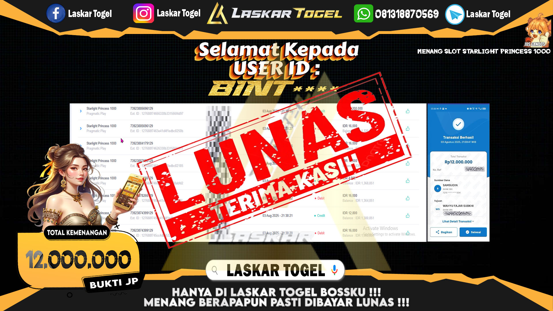 LASKARTOGEL JACKPOT SLOT STARLIGHT PRINCESS 1000 Rp.35.000.000.,- LUNAS