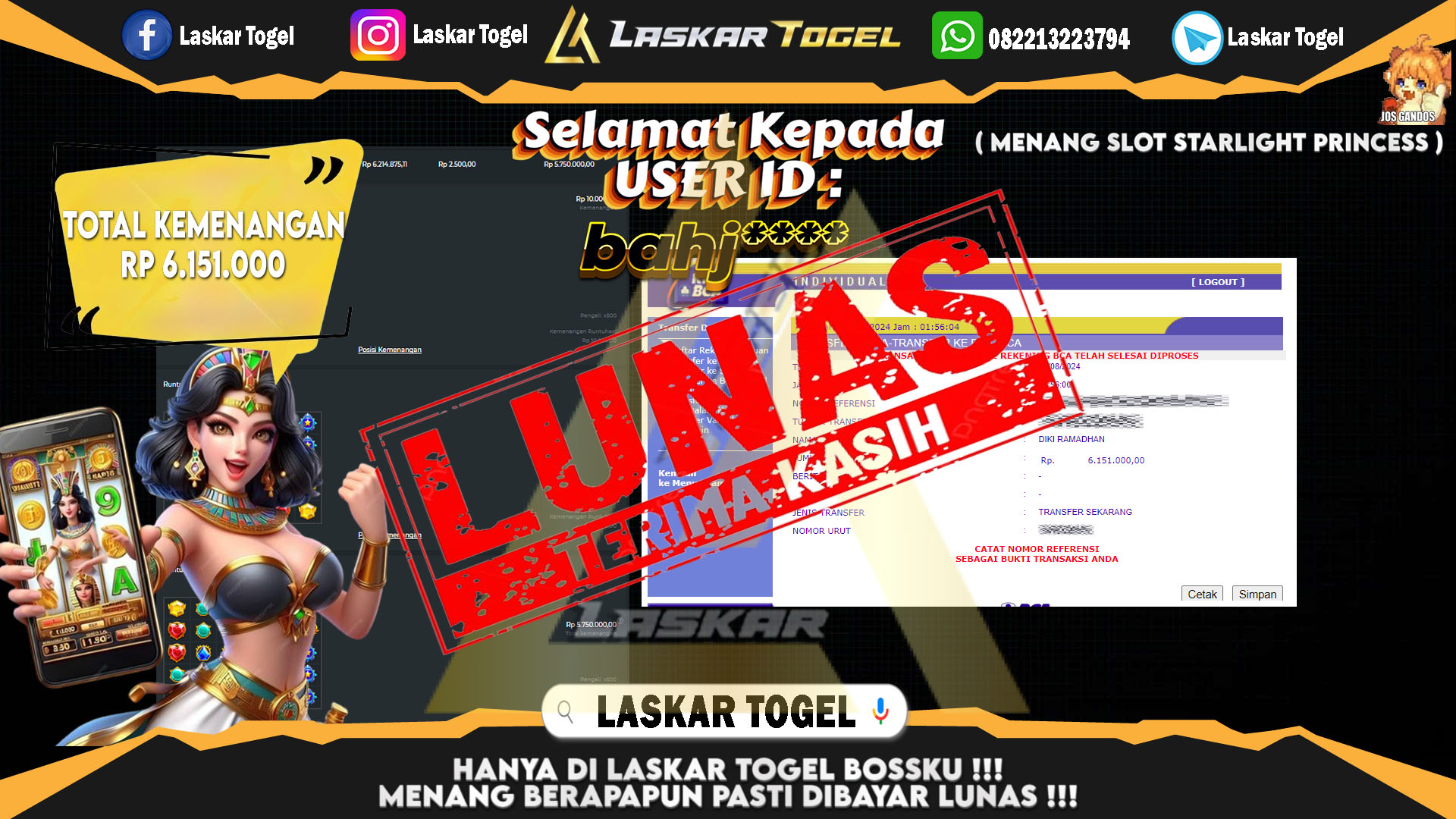 LASKARTOGEL JACKPOT TOGEL TOTO MACAU Rp.5.000.000.,- LUNAS