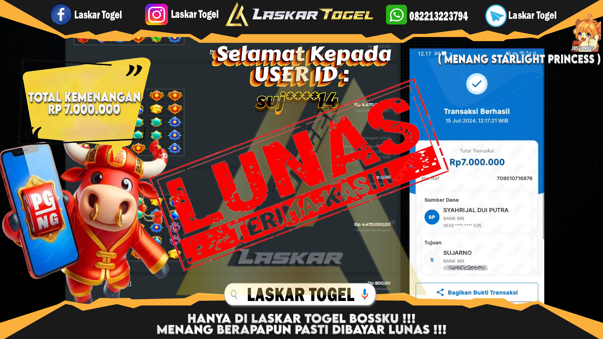 LASKARTOGEL JACKPOT  SLOT STARLIGHT PRINCESS Rp.7.000.000.,- LUNAS