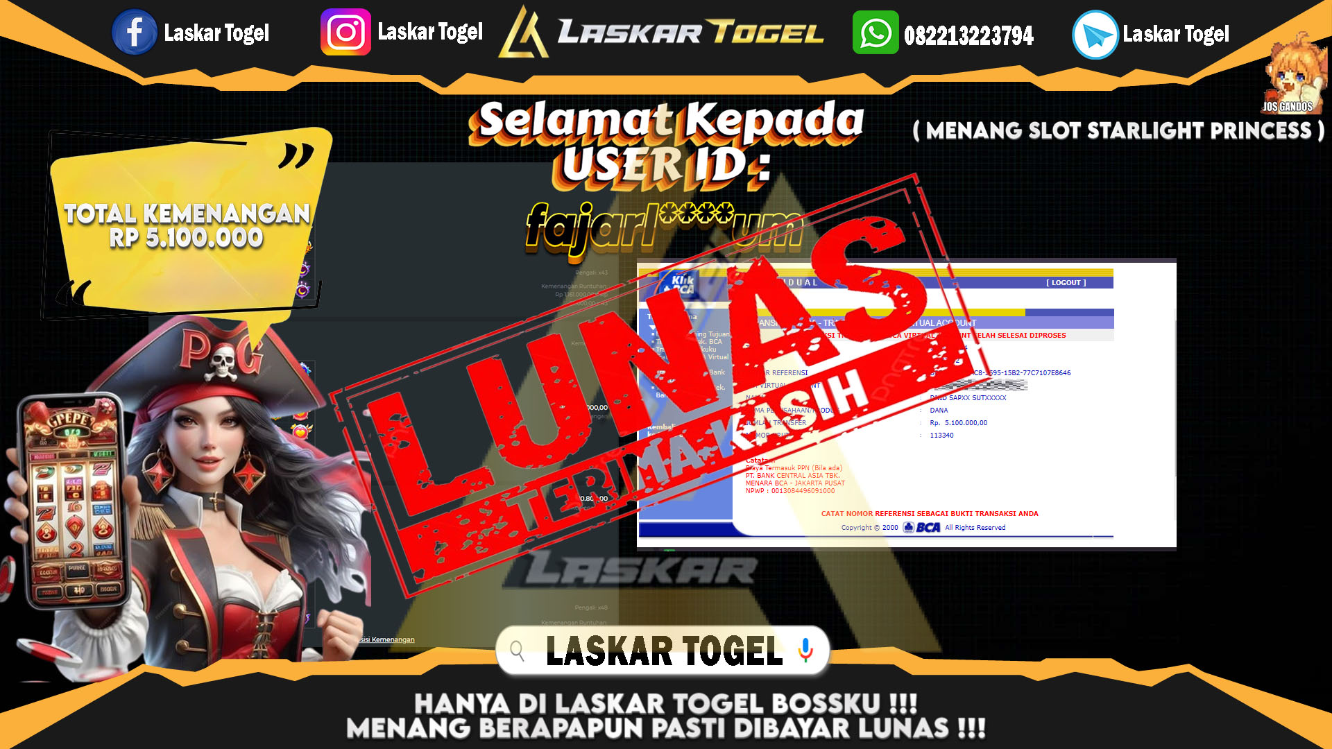 LASKARTOGEL JACKPOT  SLOT STARLIGHT PRINCESS Rp.5.100.000.,- LUNAS