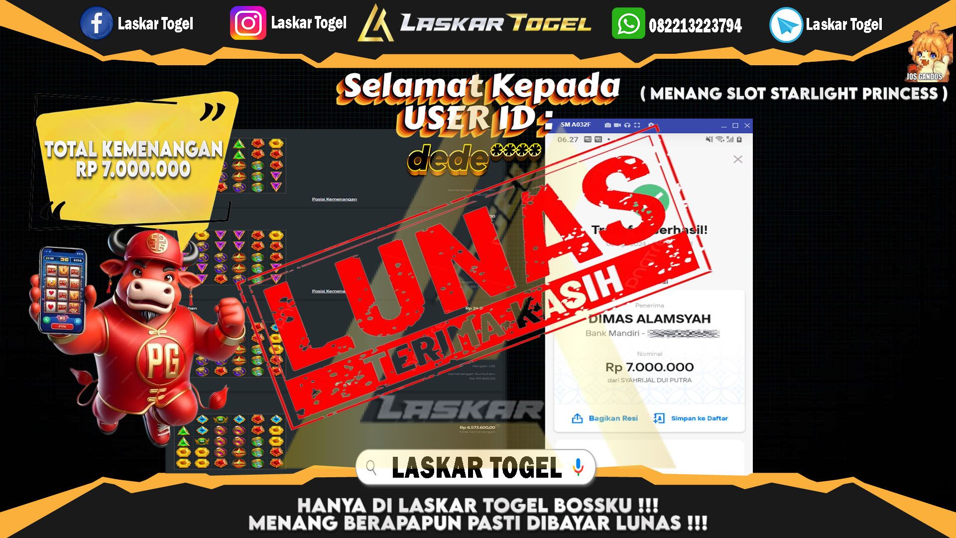 LASKARTOGEL JACKPOT TOGEL TOTO MACAU Rp.5.000.000.,- LUNAS