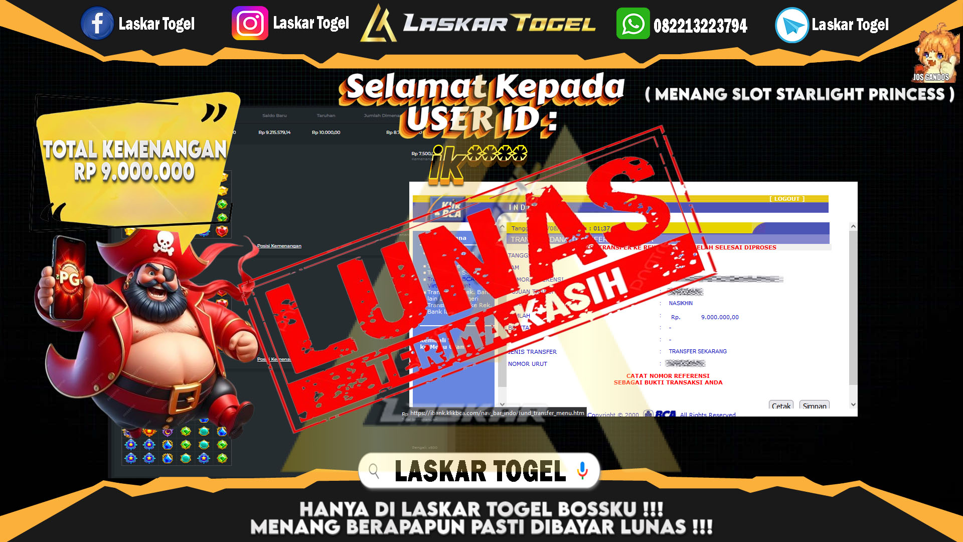 LASKARTOGEL JACKPOT TOGEL TOTO MACAU Rp.5.000.000.,- LUNAS